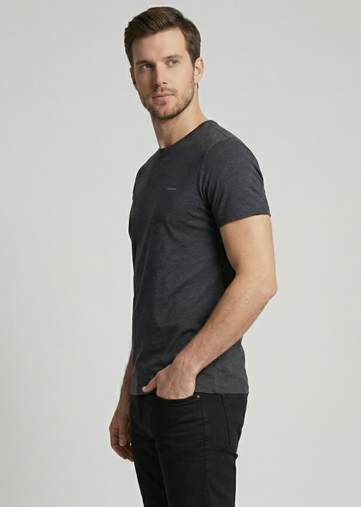 single jersey knit T Shirt in Charcoal black