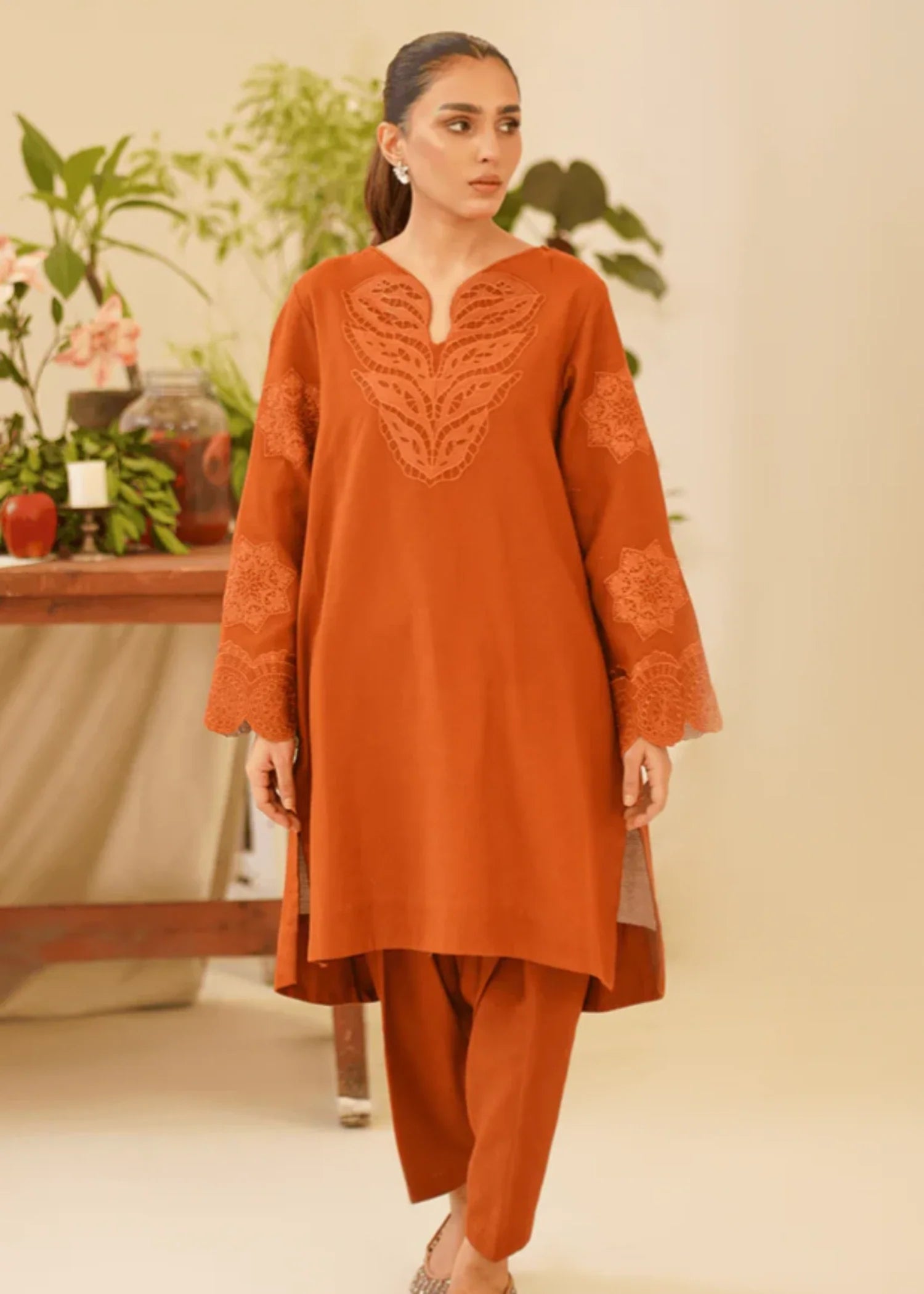 khaddar Kurta Set in Rust orange