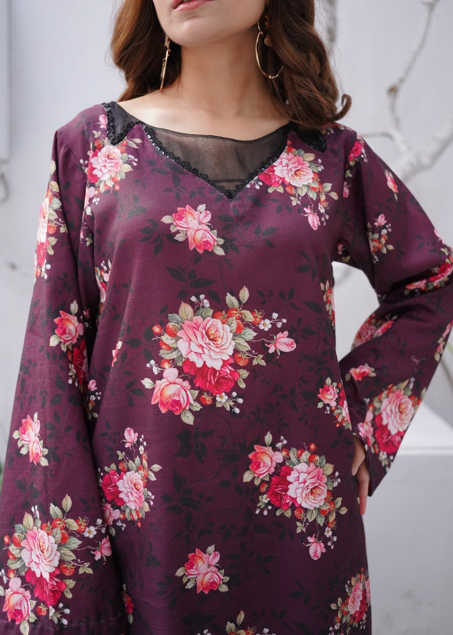 slub khaddar Co Ord Sets in Plum