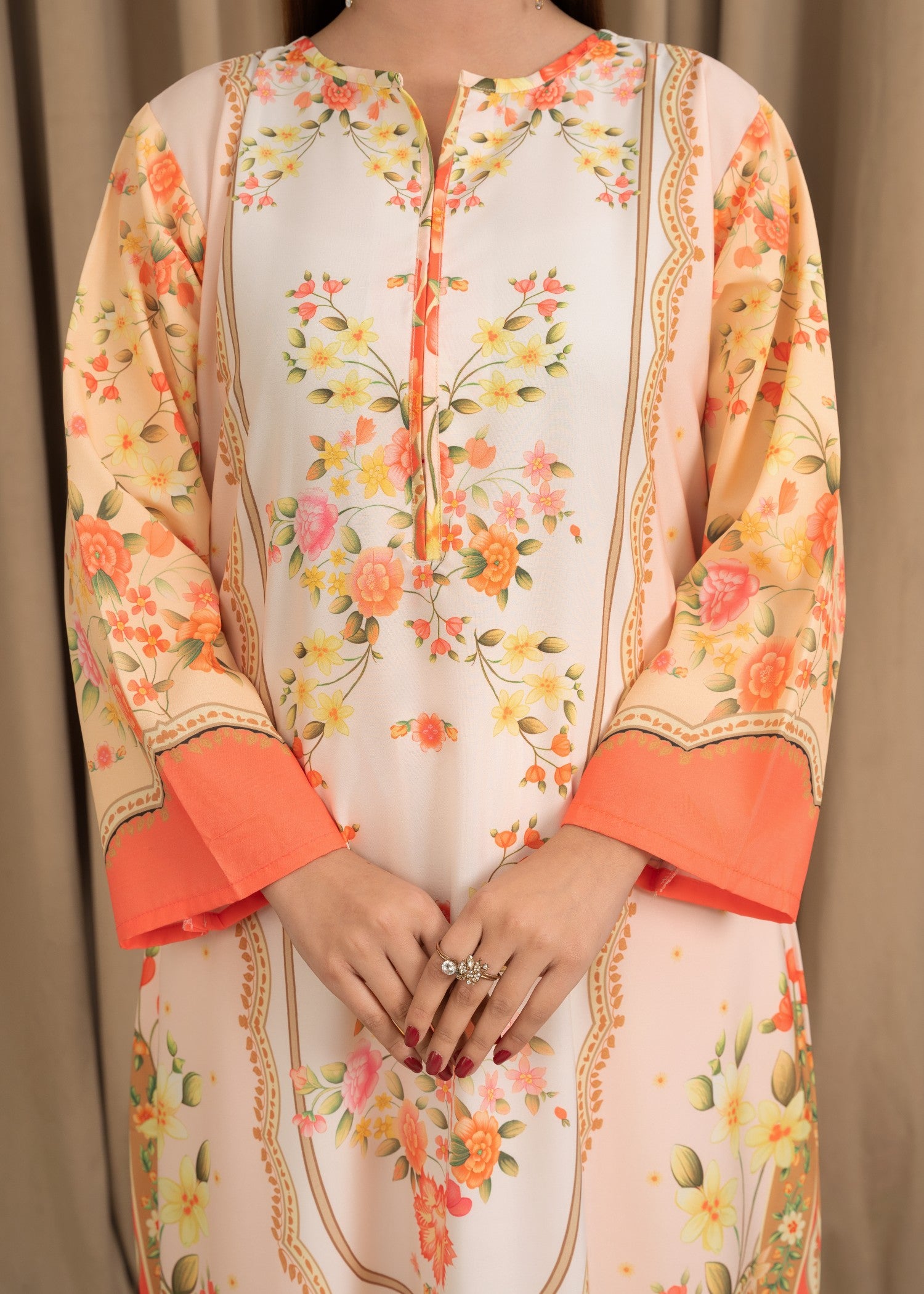 silk crepe Kurta Set in Orange