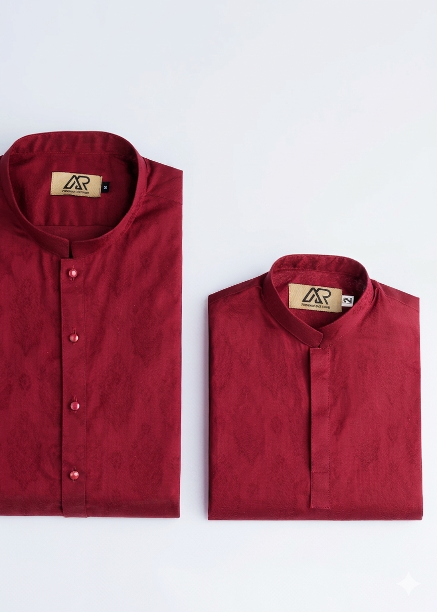 self jacquard Kurta in Maroon