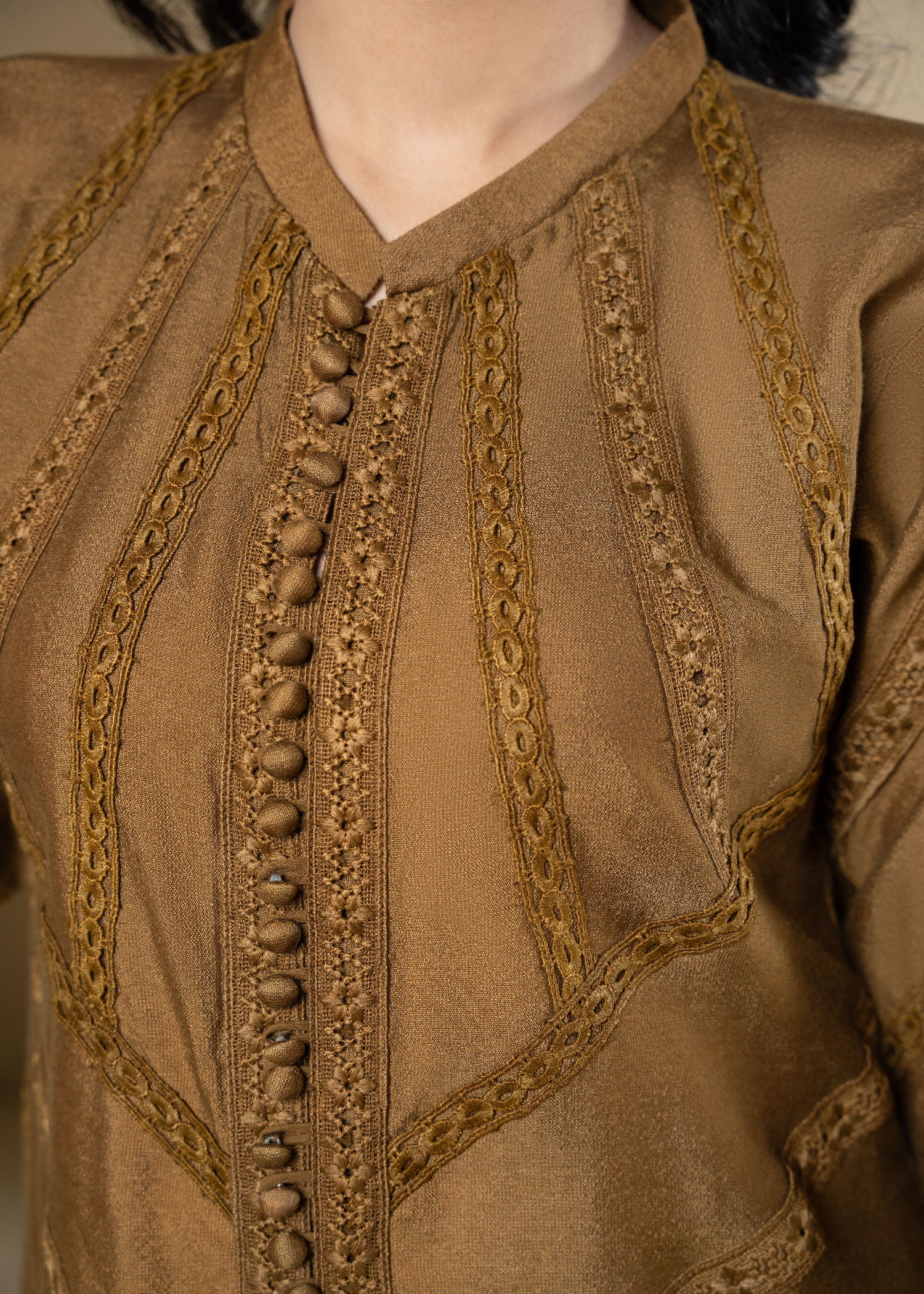 silk cotton net Kurta Set in Brown
