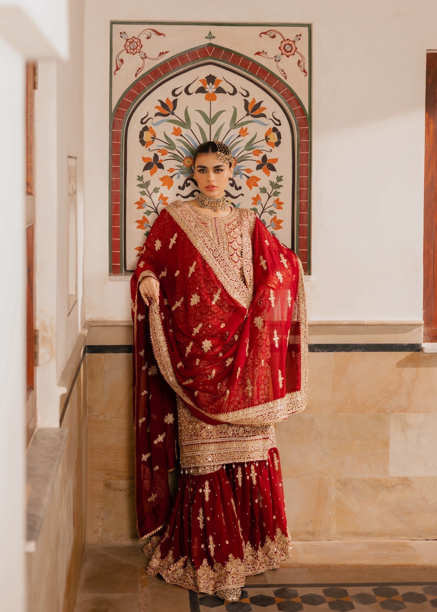chiffon Gharara in Red