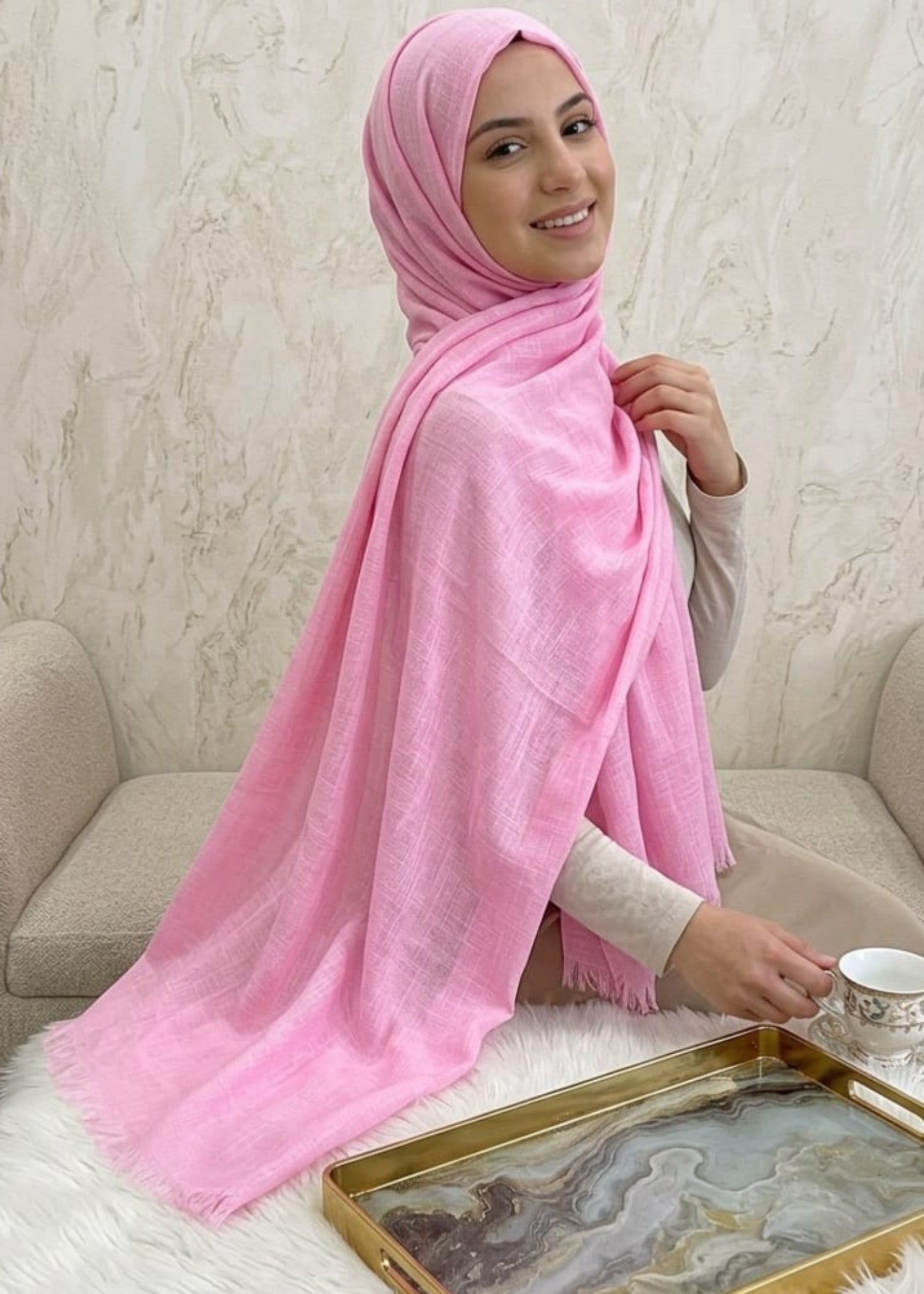 blended wool Hijab in Pink