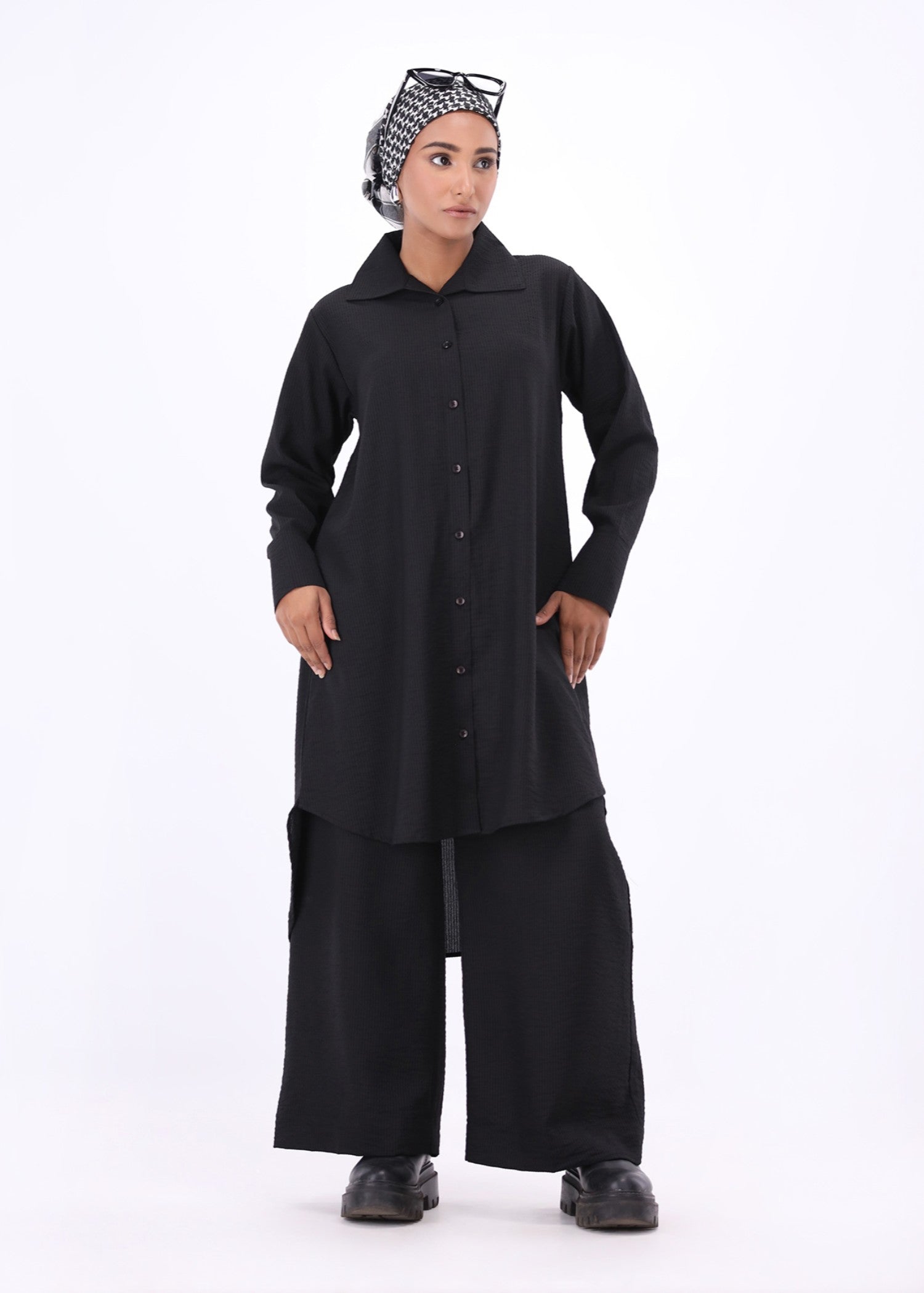 jacquard crepe Co ord Sets in Black