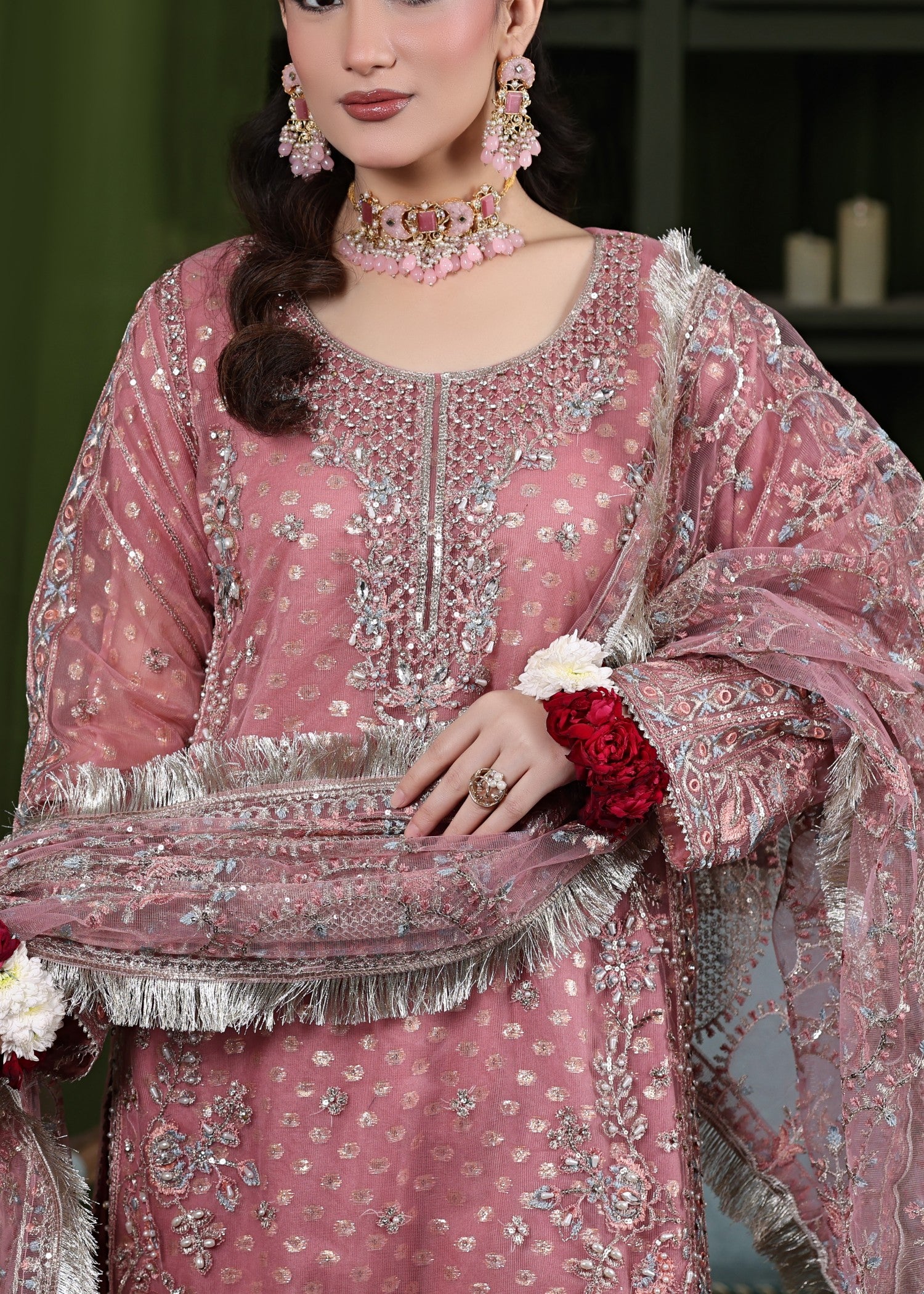 net Sharara in Rose pink