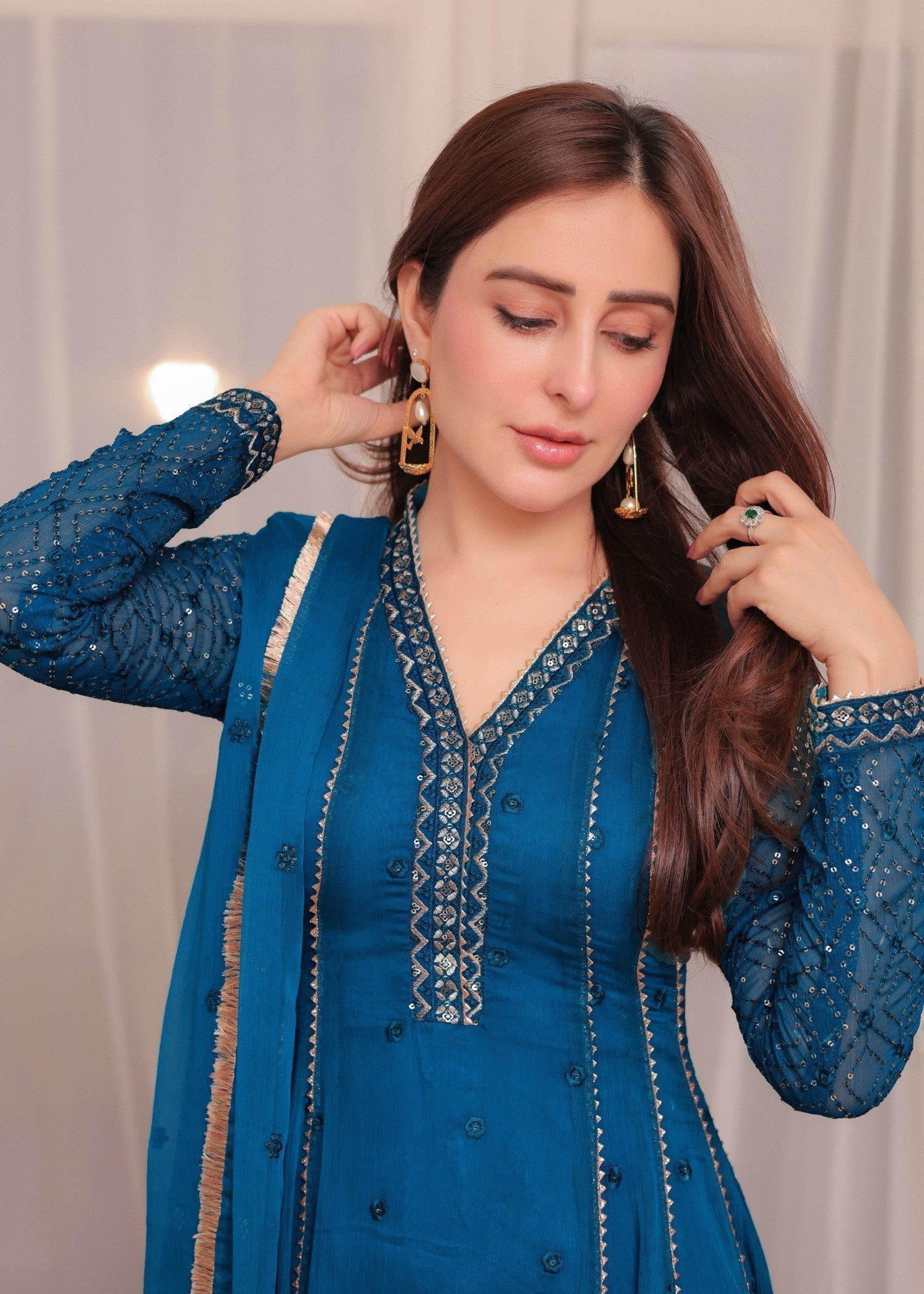 chiffon Pishwas in Blue