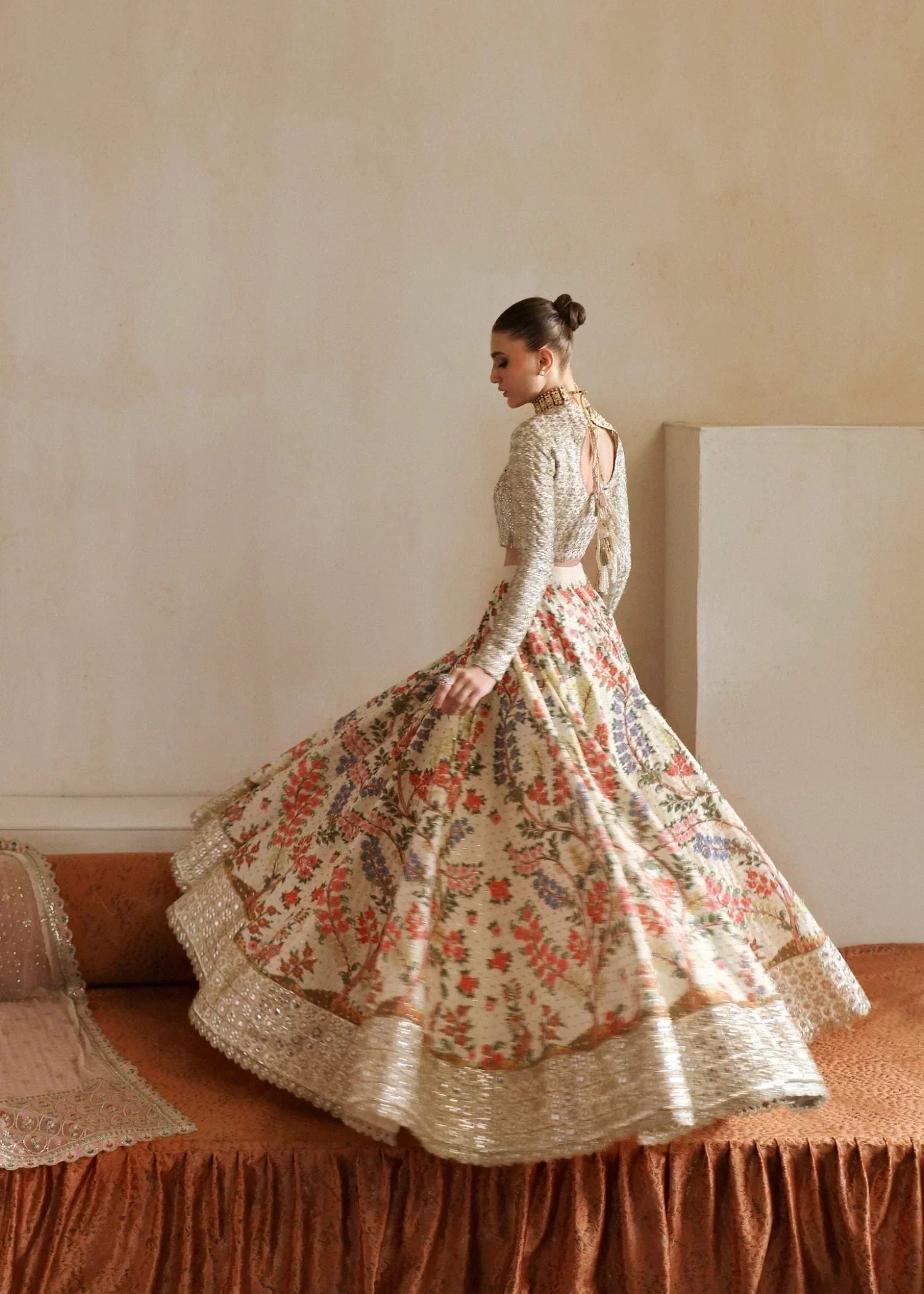 raw silk Lehenga in Off-white