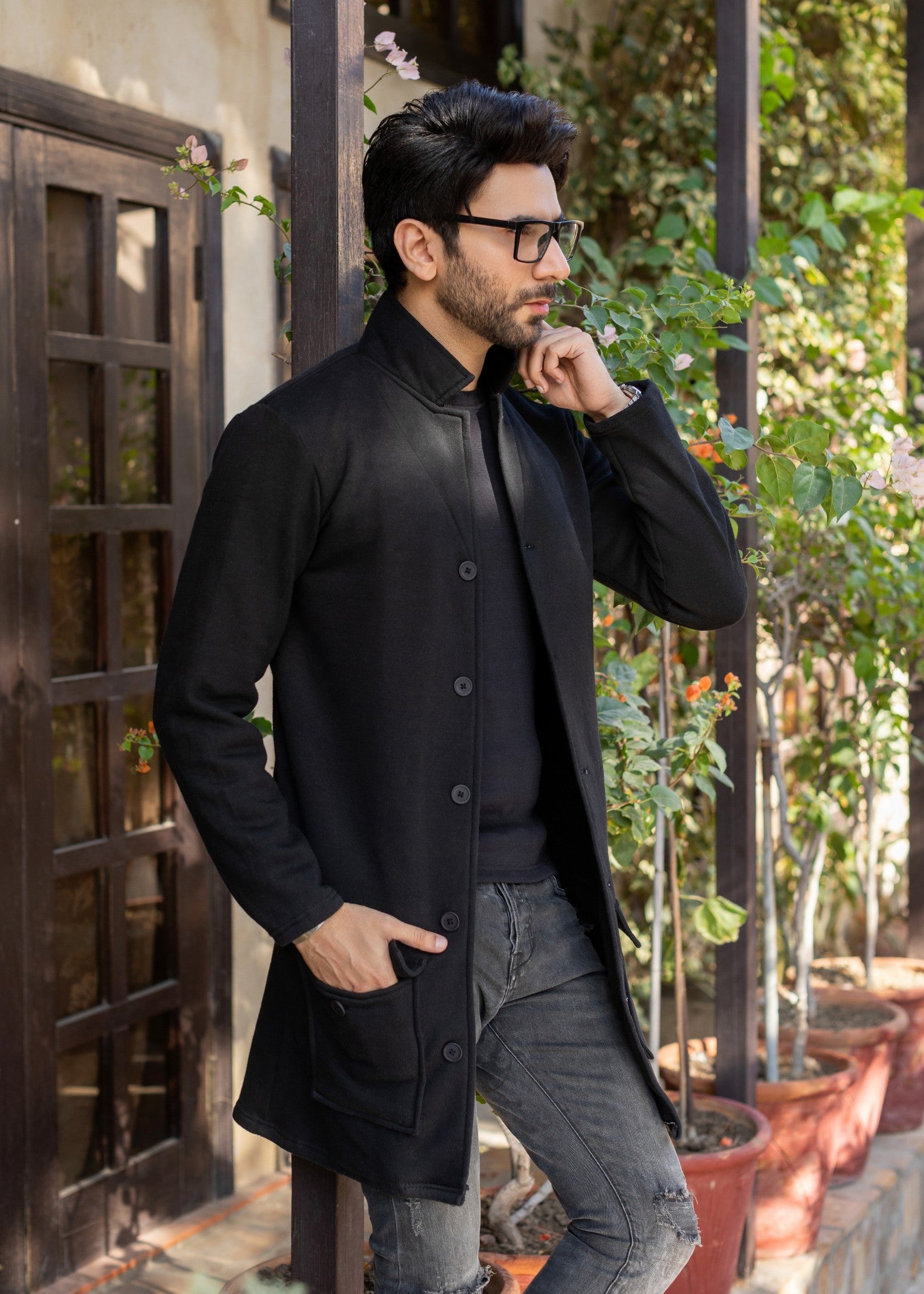 fleece Coat in Black