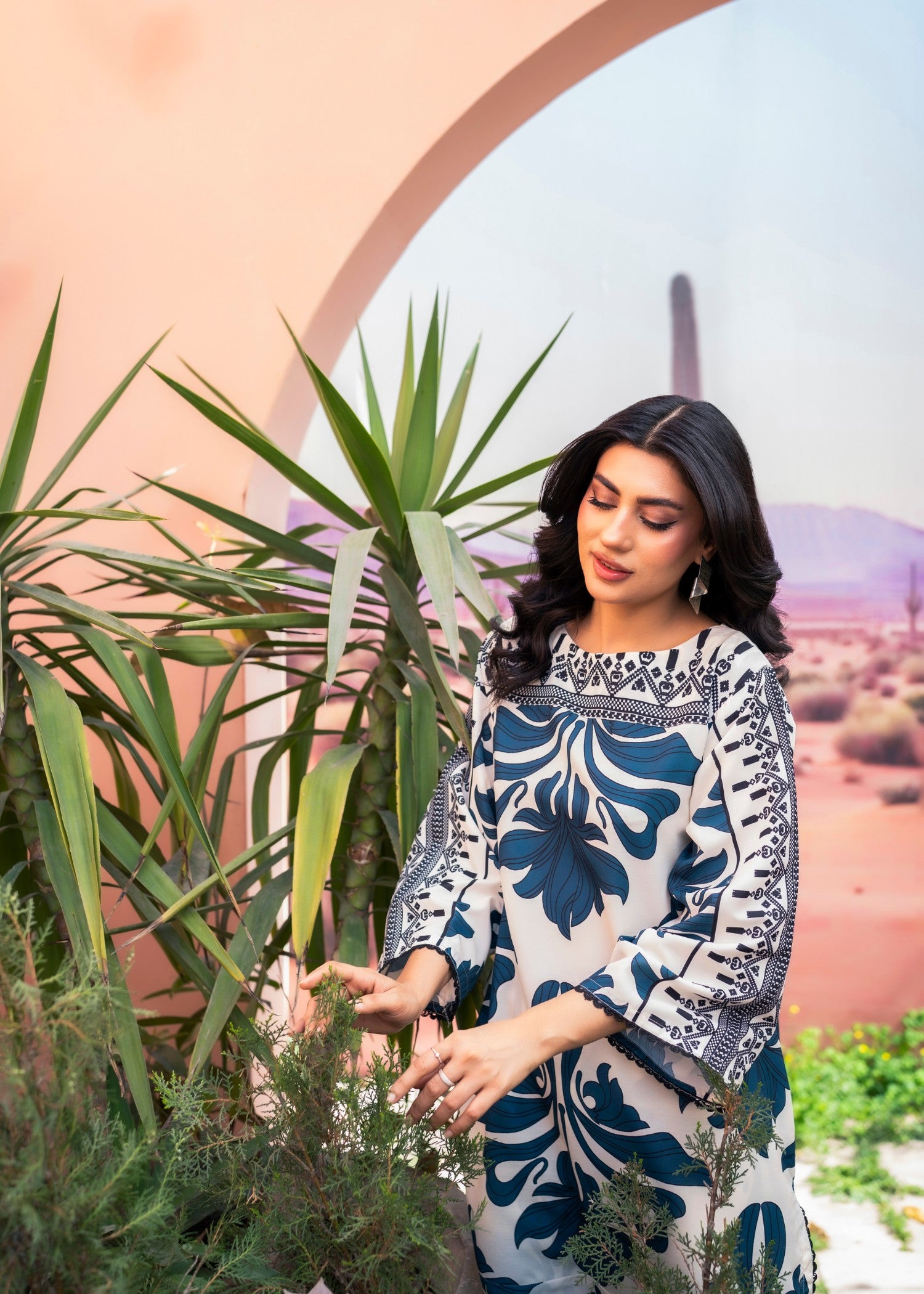 poly lawn Co Ord Sets in Off-white, steel blue