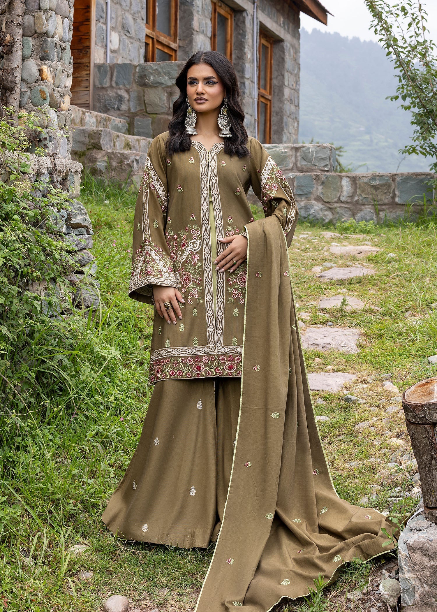 khaddar Jacket in Olive green