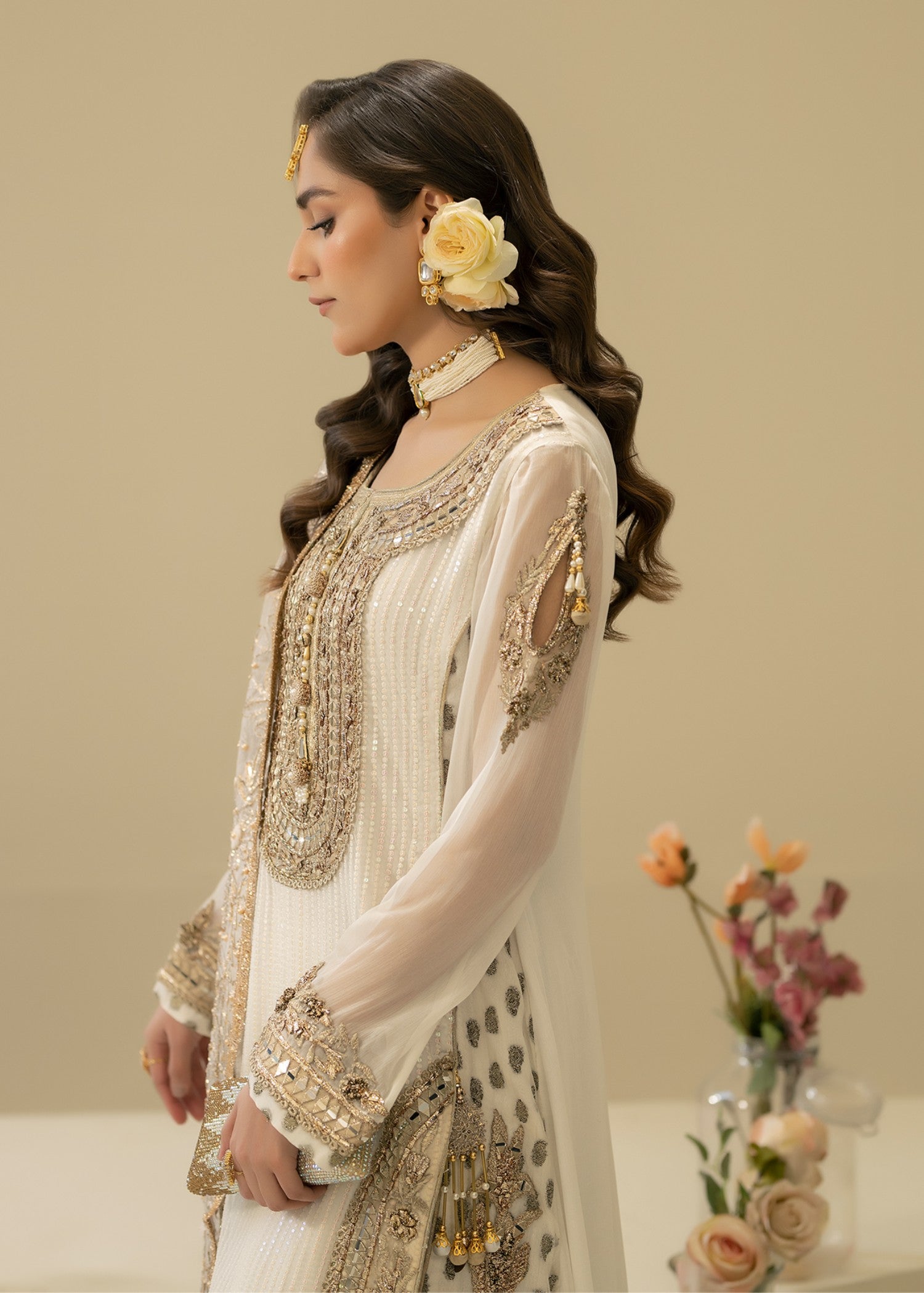 banarsi silk Sharara in White
