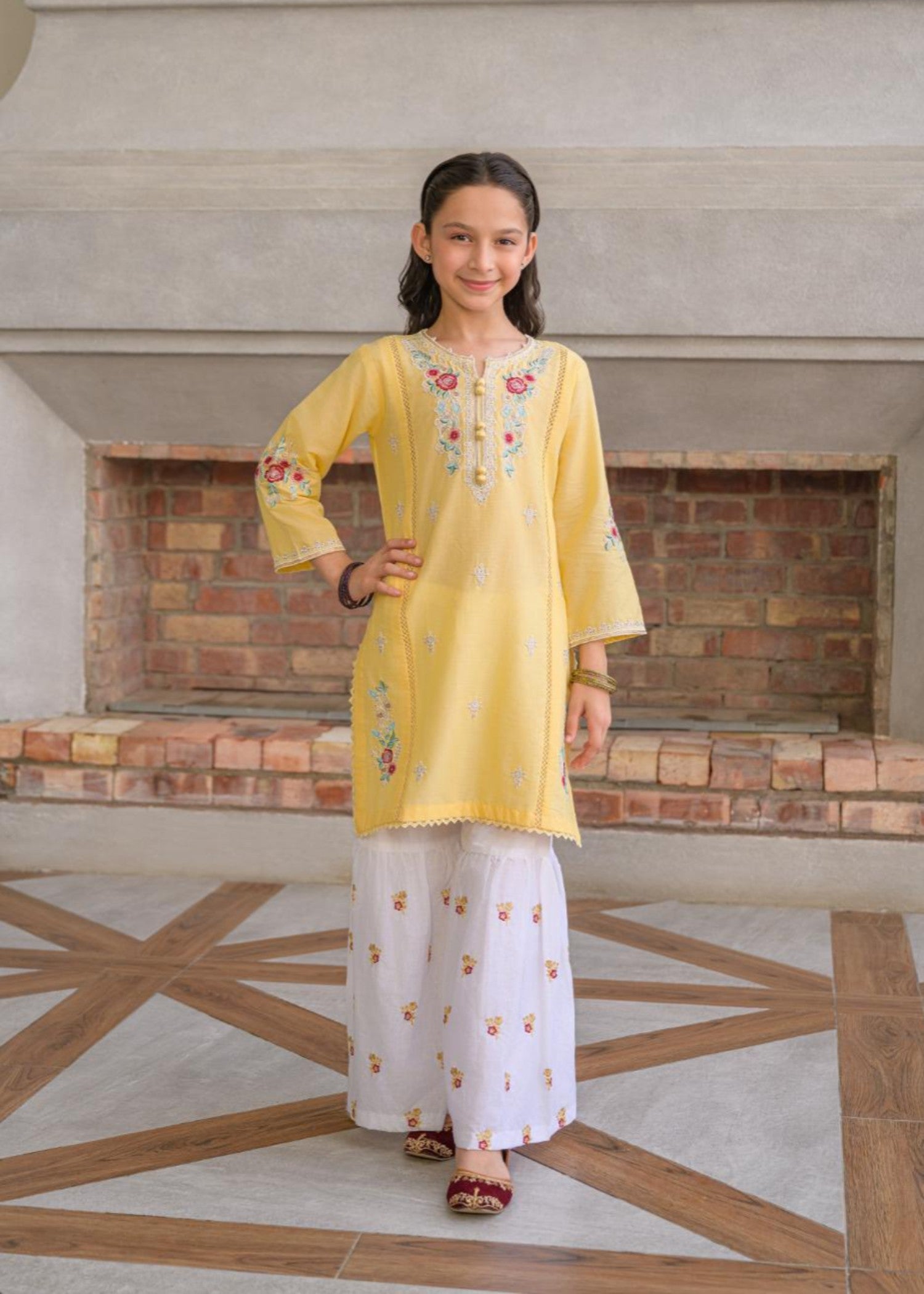 lawn Gharara in Lemon