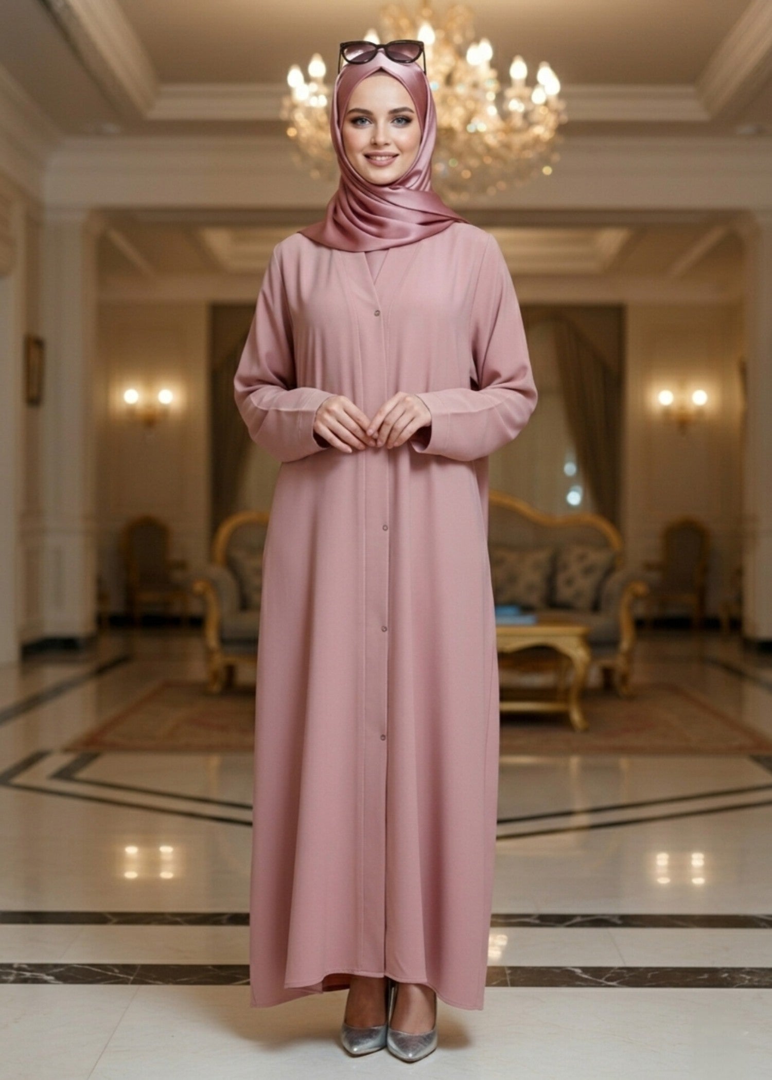 georgette Abaya in Tea rose pink