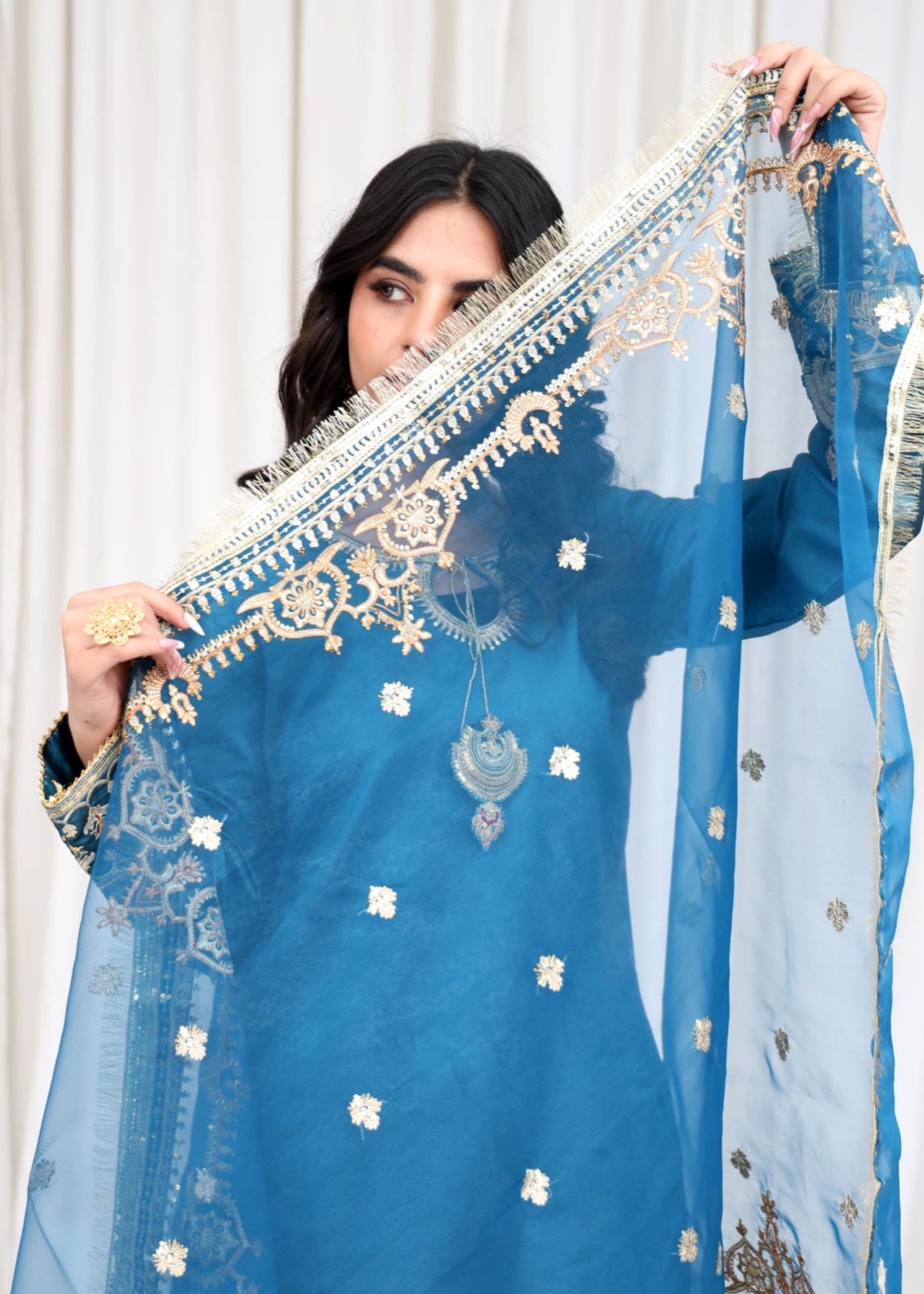 silk Kurta Set in Carolina blue