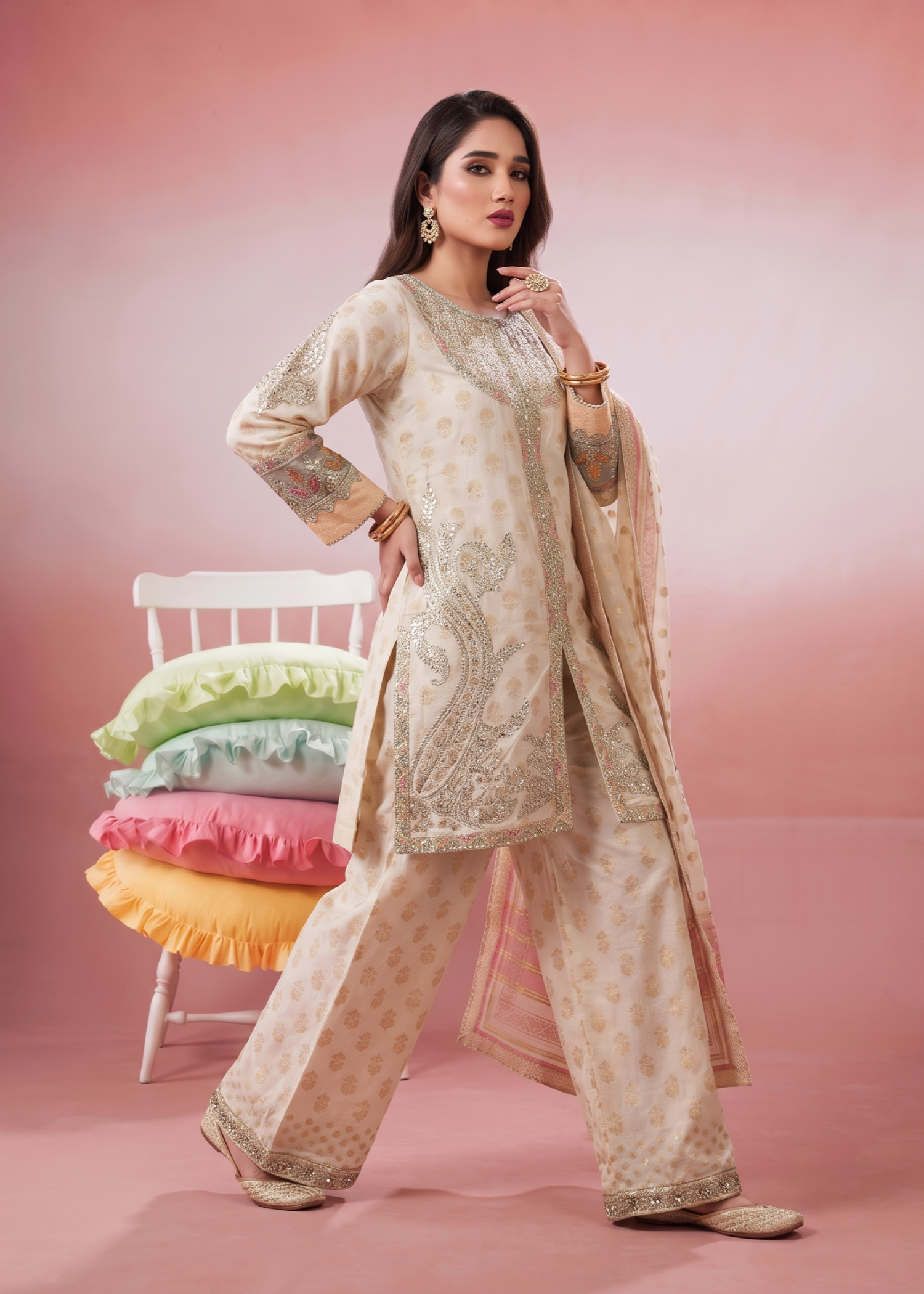 lawn Kurta Set in Ivory