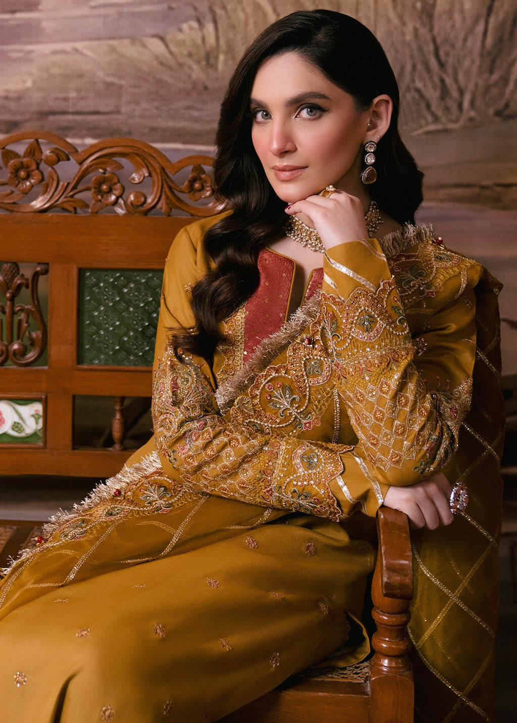 raw silk Unstitched in Mustard