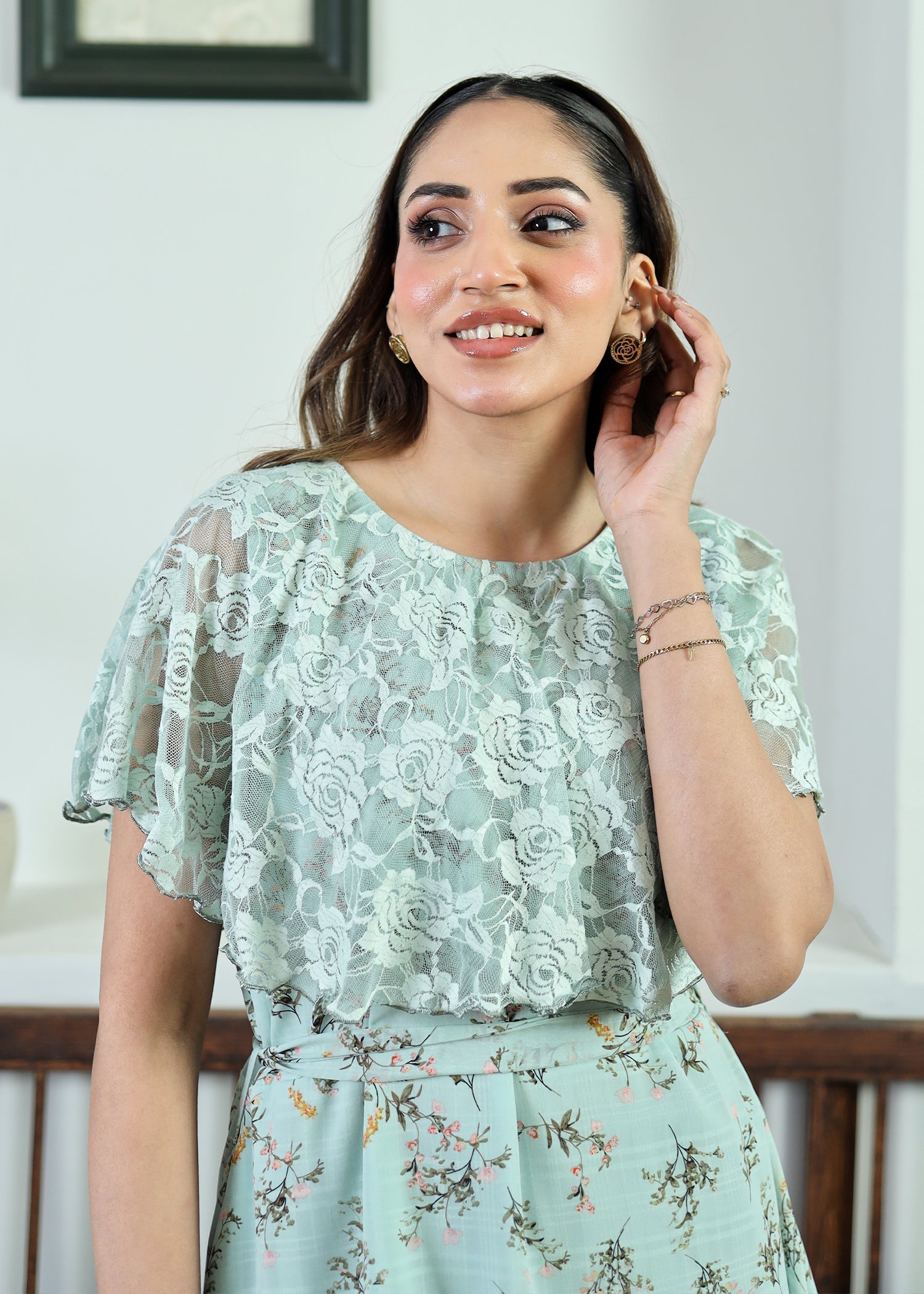 georgette chiffon Dress in Aquamarine