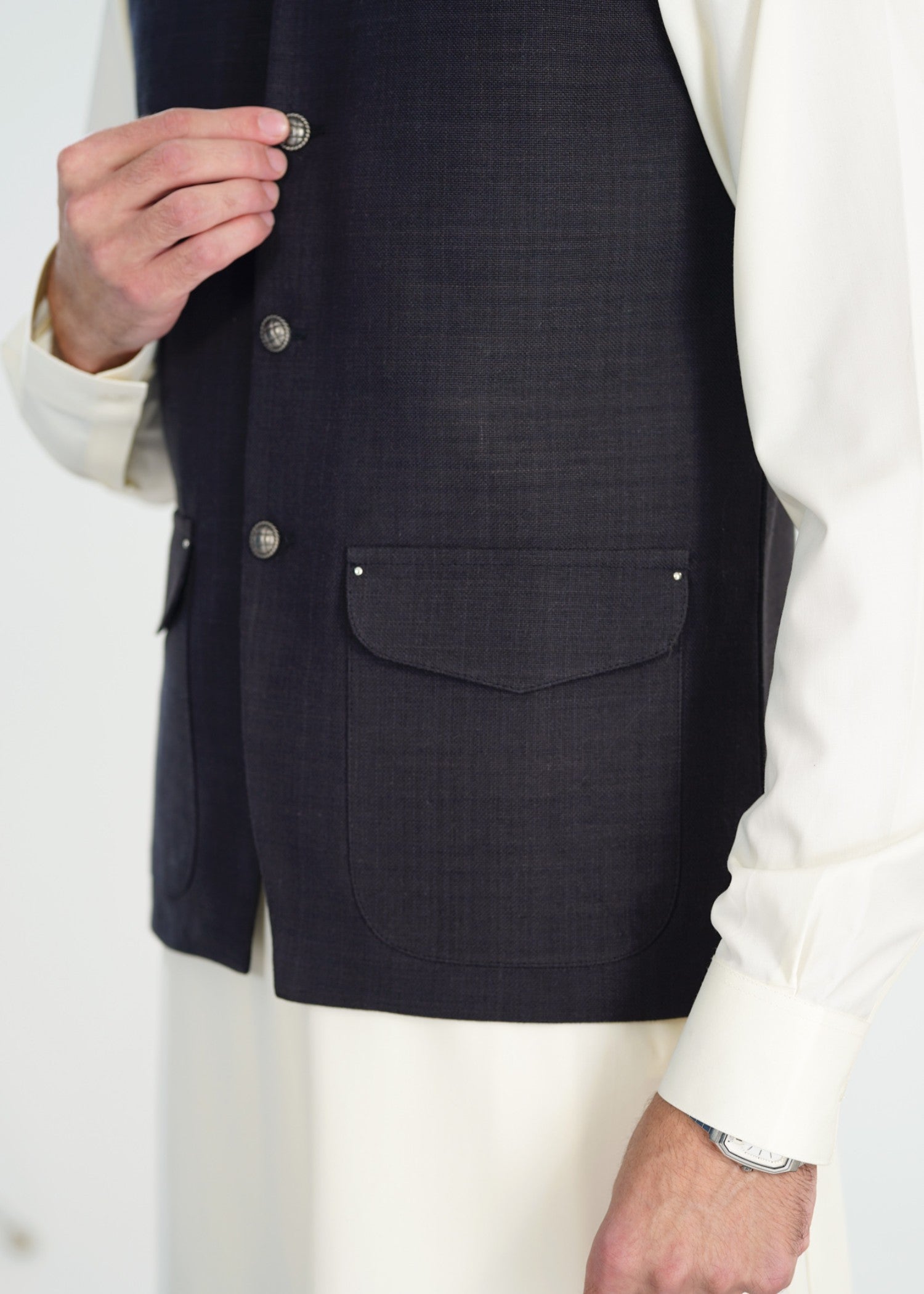 handwoven khaddar Waistcoat in Black