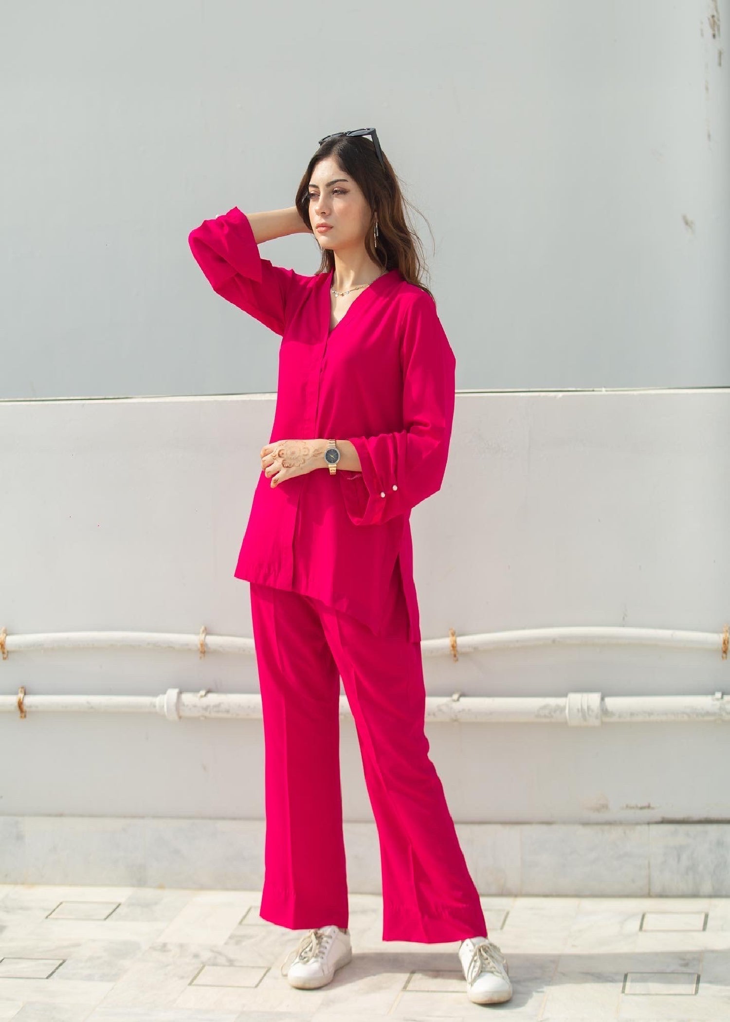 georgette Co ord Sets in Deep pink