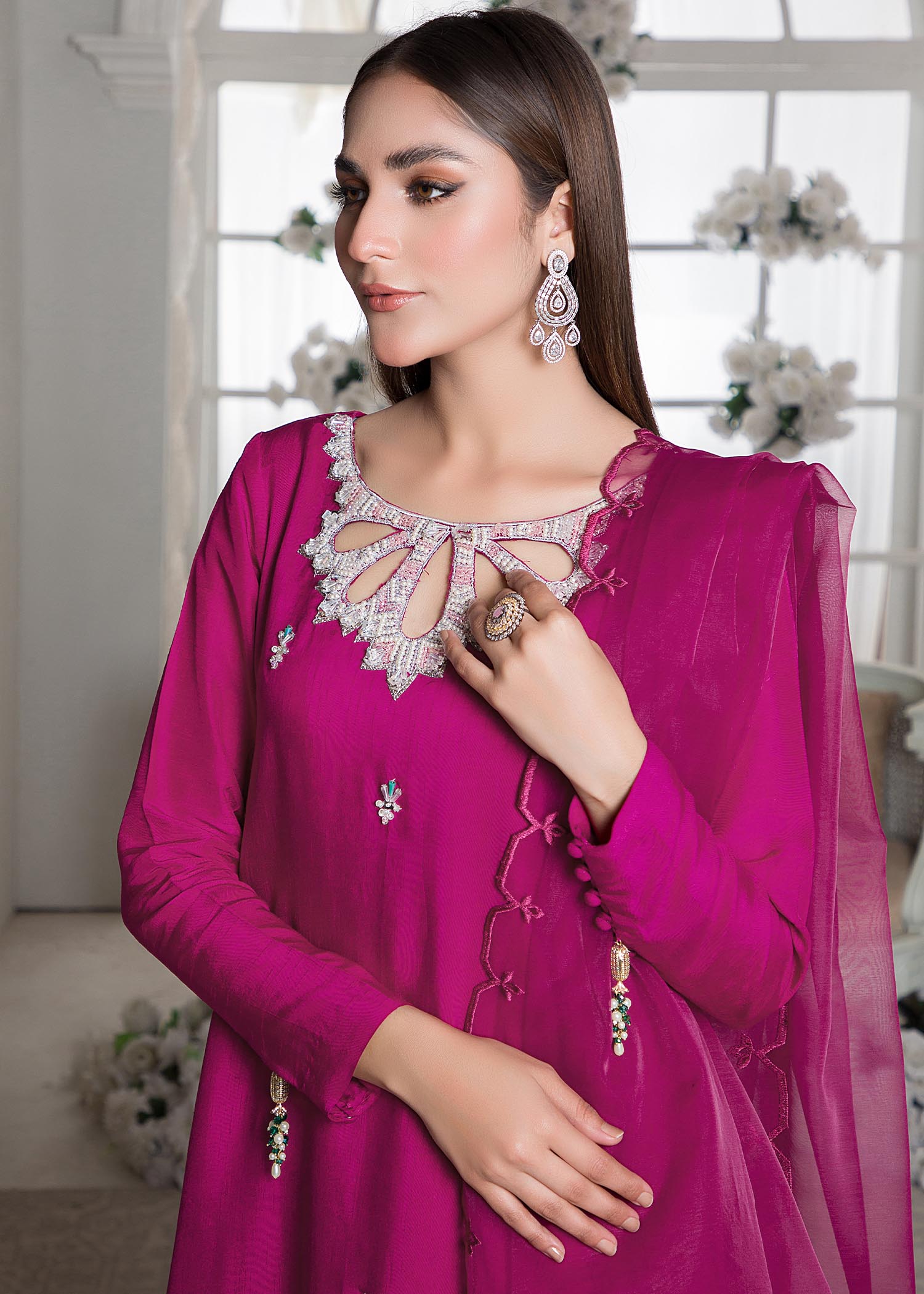 raw silk Kurta Set in Magenta