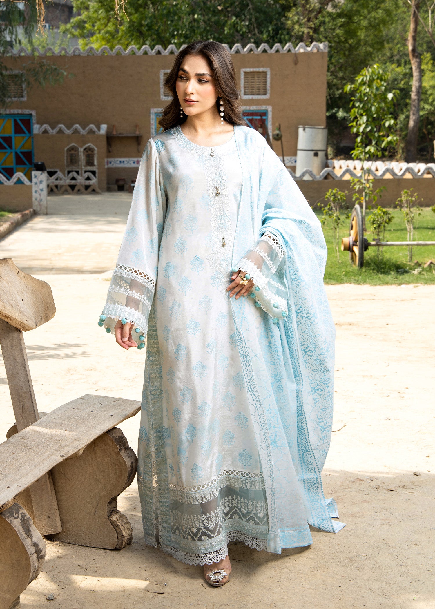 cotton silk Kurta Set in Ice blue