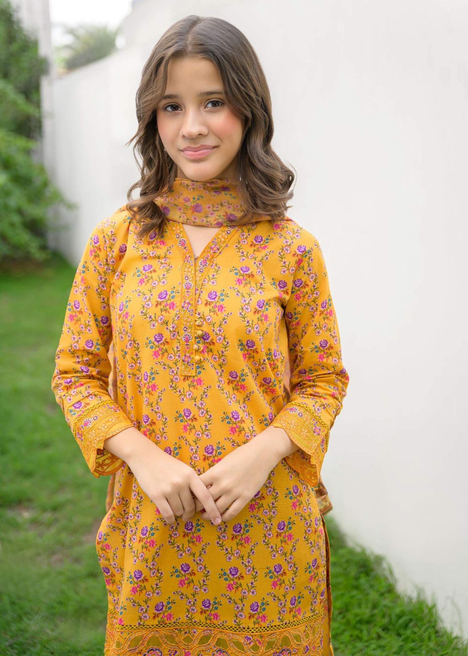 lawn Kurta Set in Yellow
