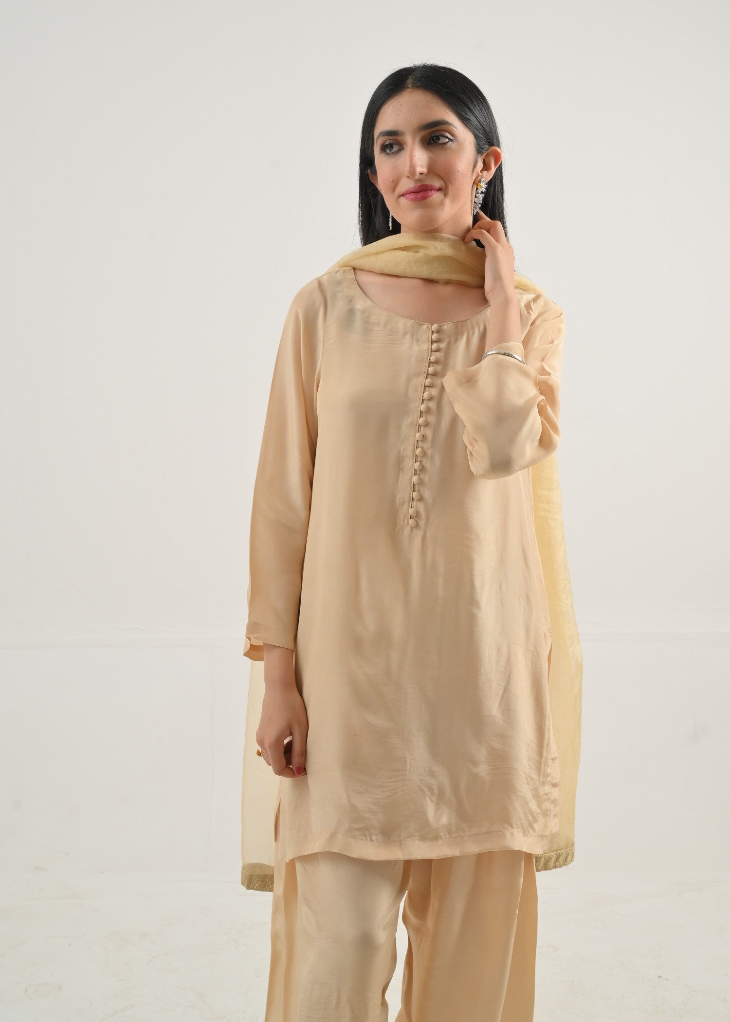 silk Kurta Set in Wheat