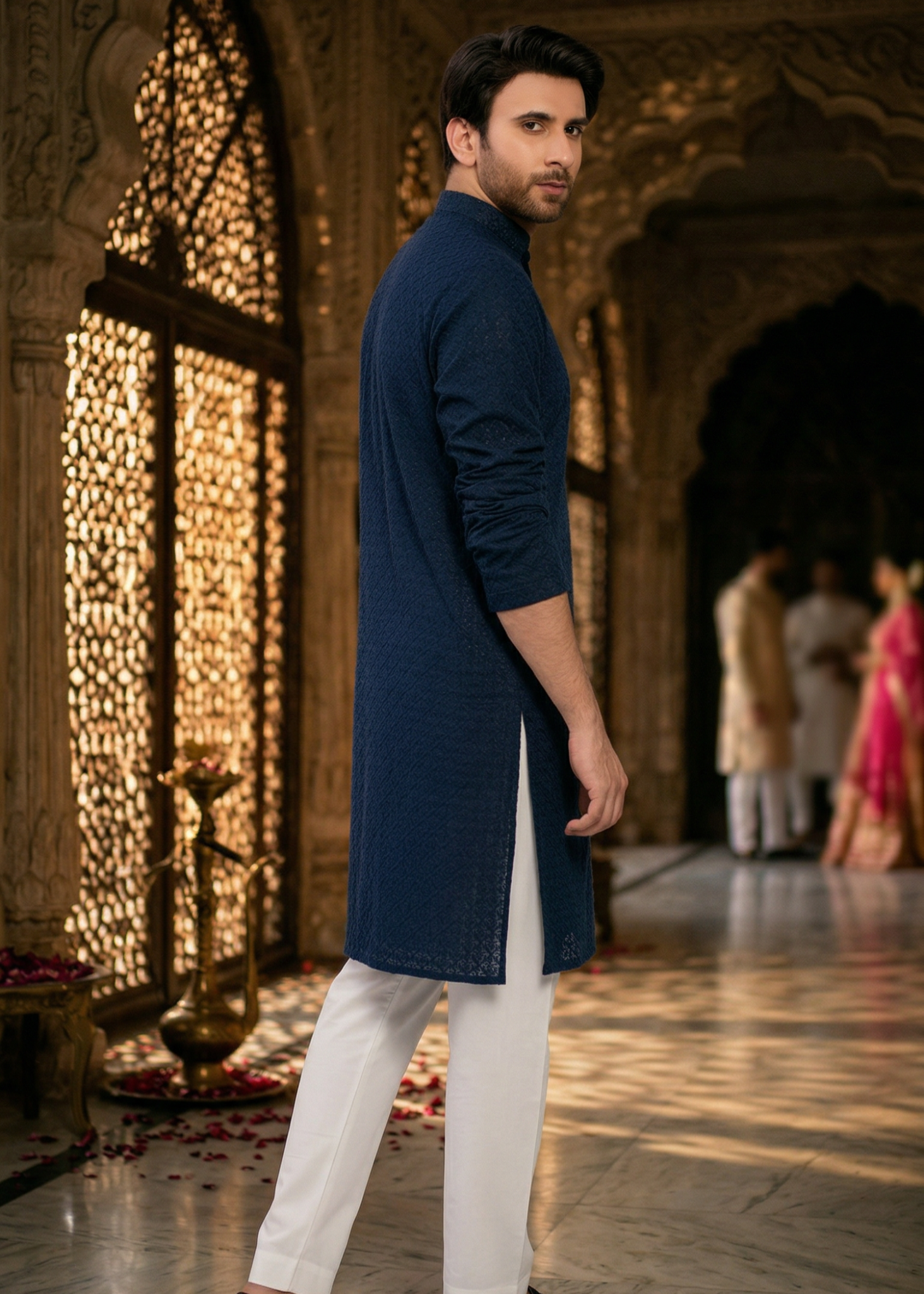 chikankari cotton Kurta in Navy blue by Decuir