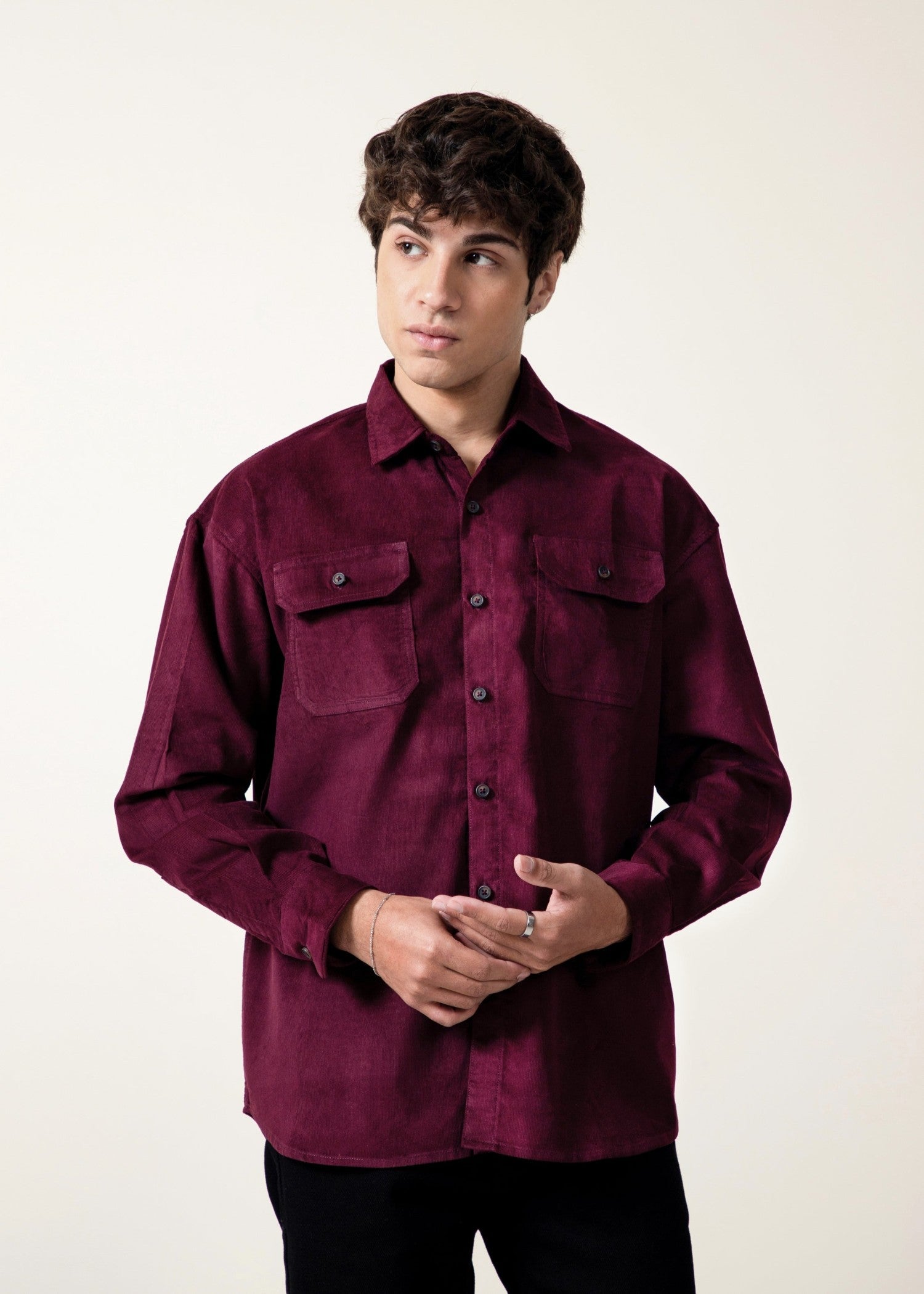corduroy Casual Shirt in Burgundy