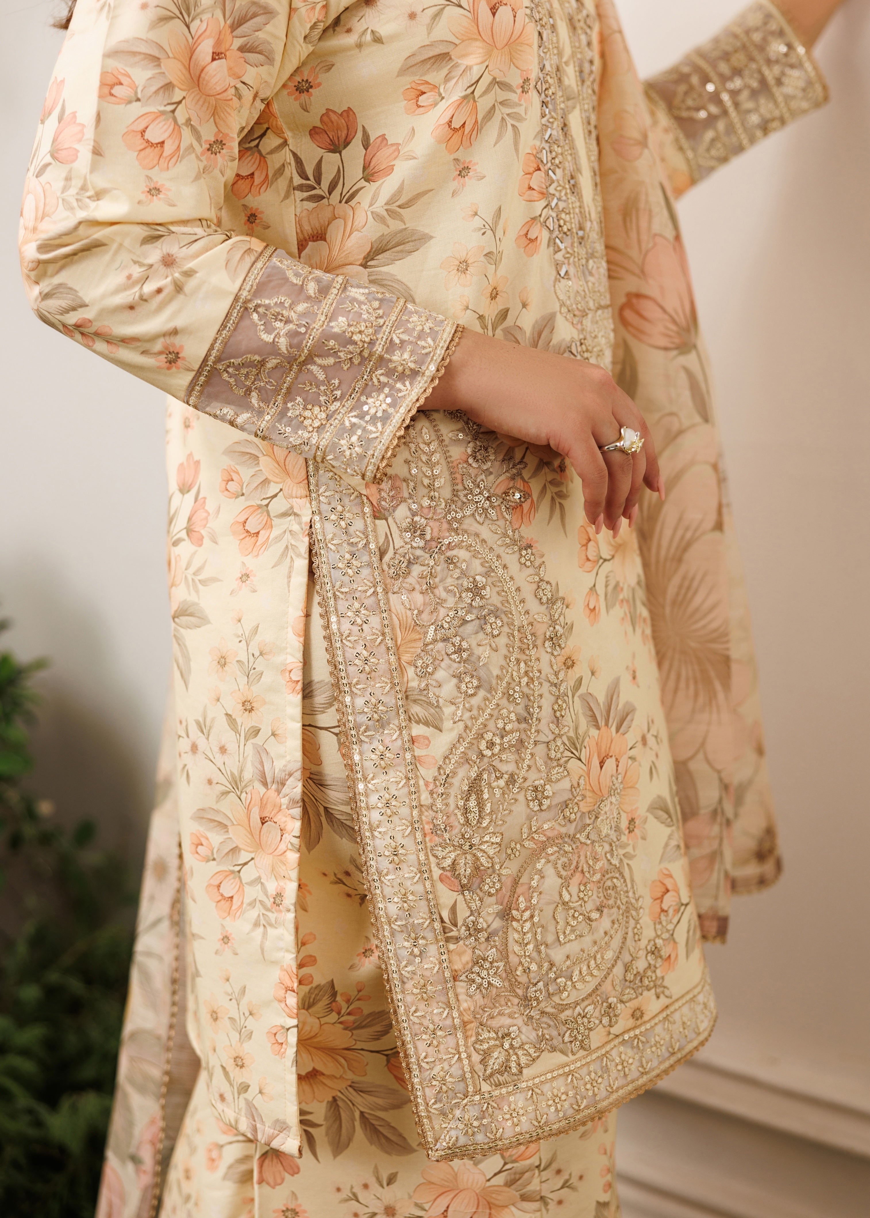 cotton dobby Kurta Set in Beige