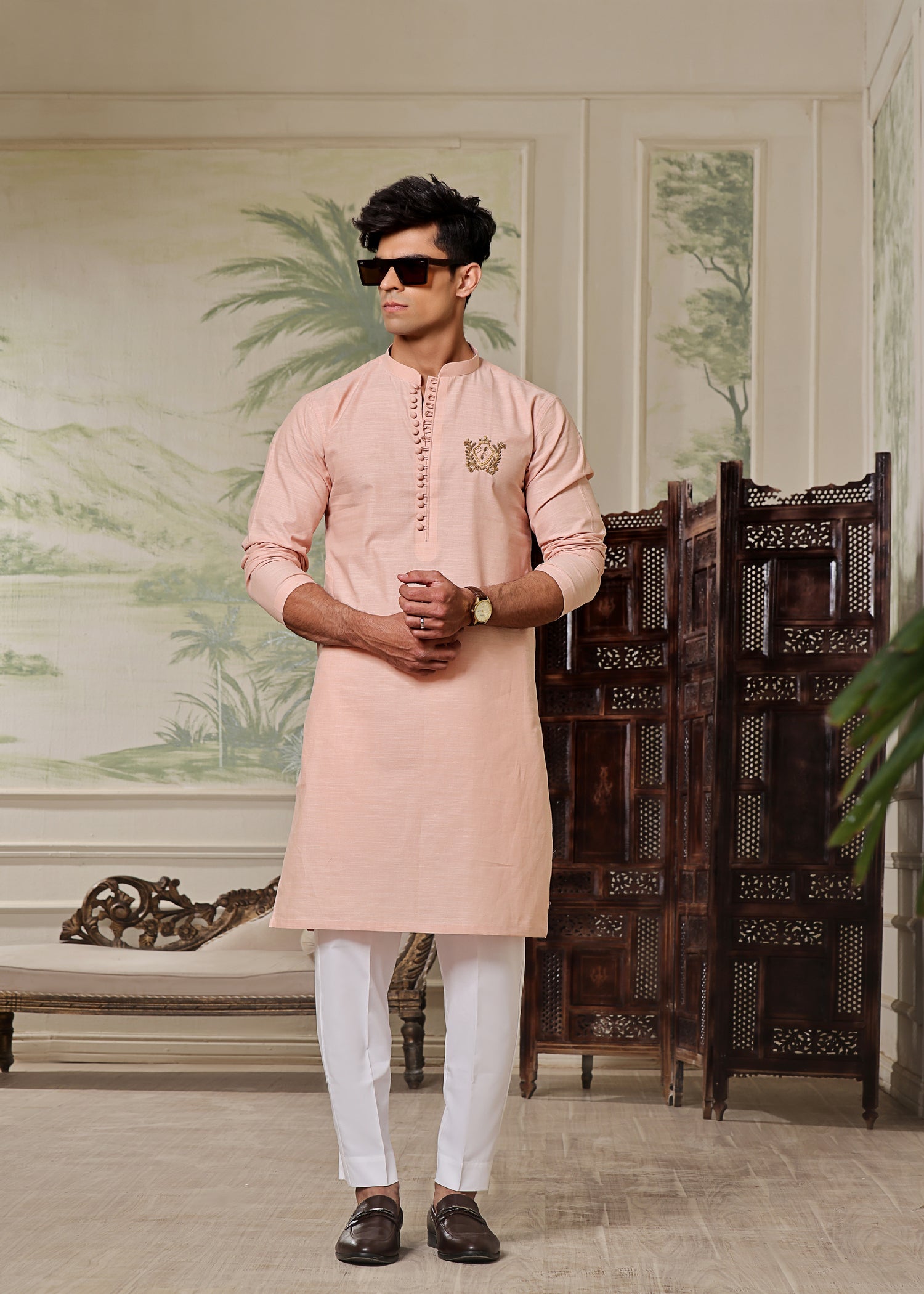 cotton linen Kurta in Pastel pink