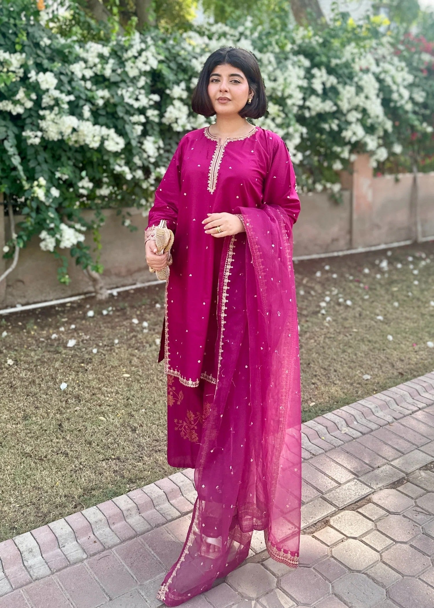 linen Kurta Set in Plum