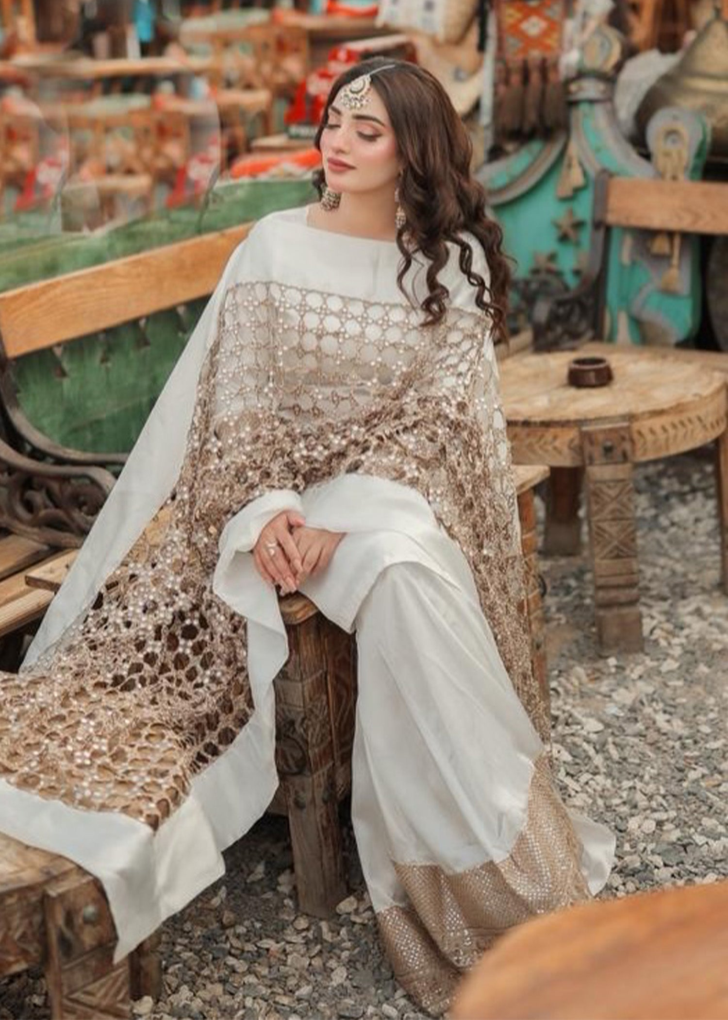 silk charmeuse Sharara in Ivory