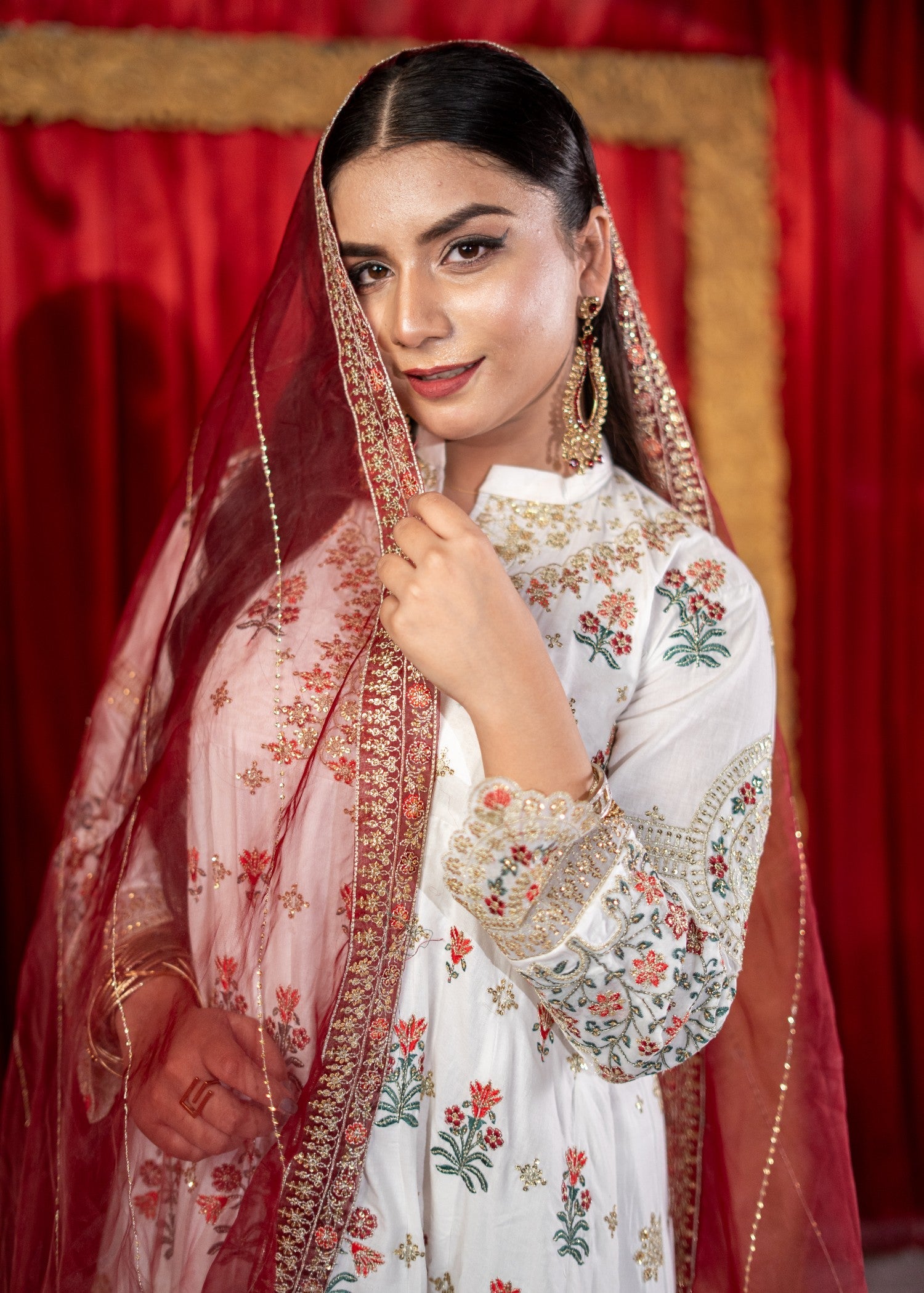 lawn cotton Anarkali in White
