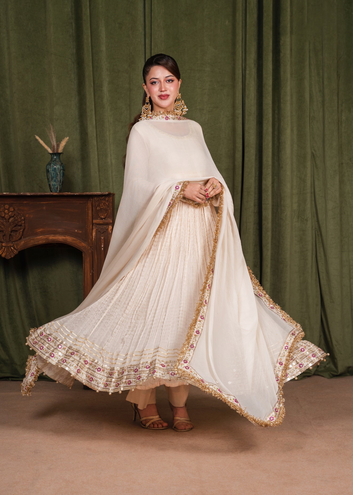 chiffon Anarkali in Ivory