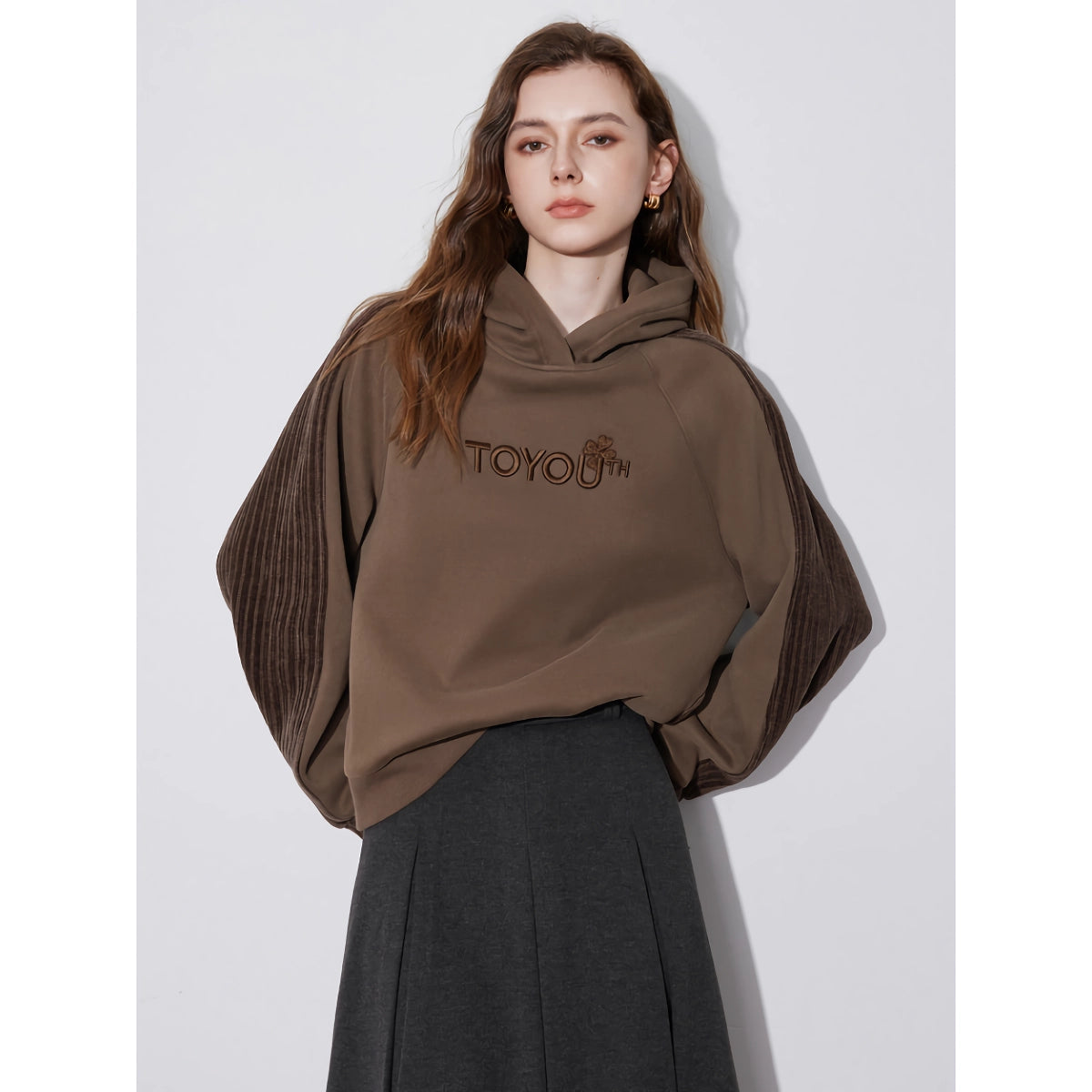 Women’s Fleece Embroidered Splicing Hooded Pullover