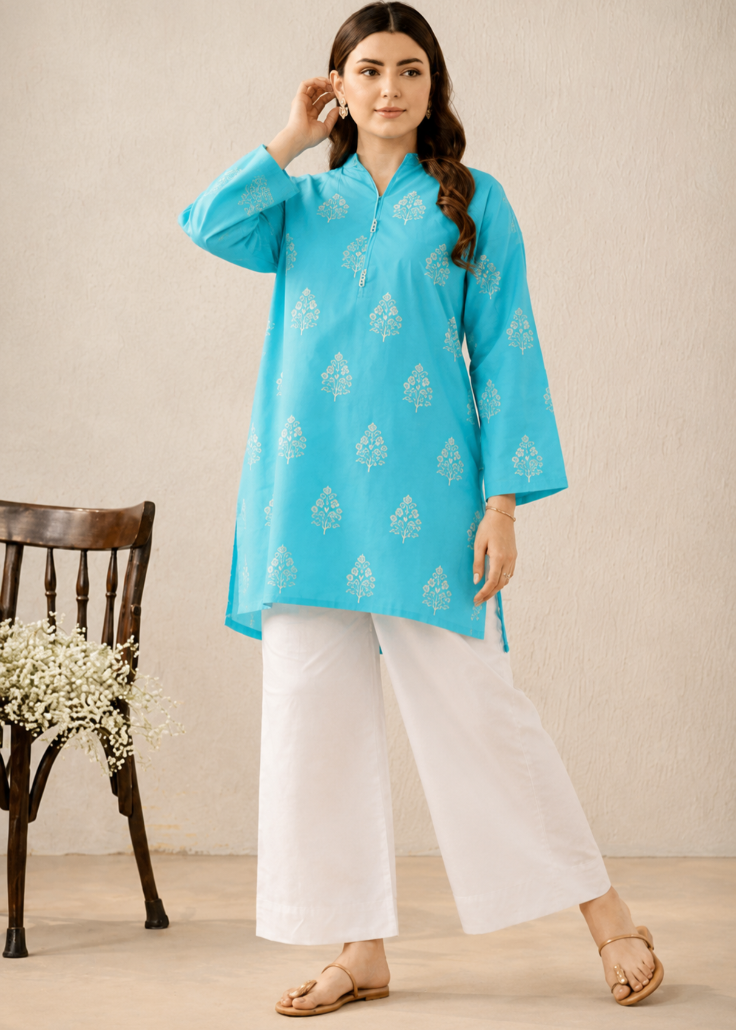 lawn Kurta Set in Turquoise