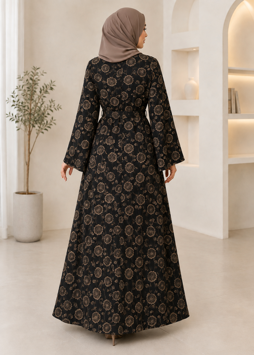 nidha Abaya in Black, tan brown