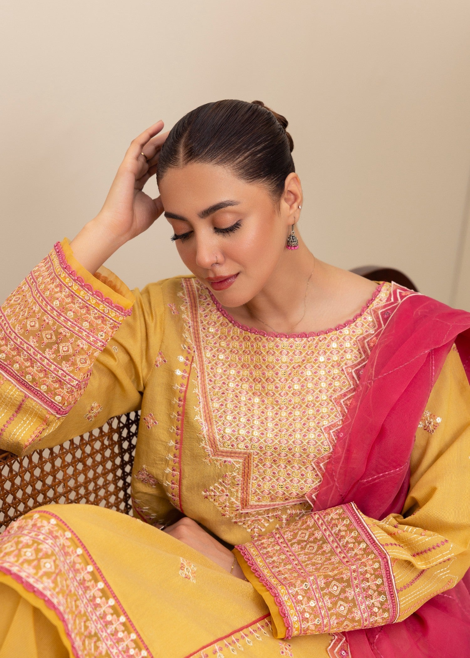 chambray Kurta Set in Yellow