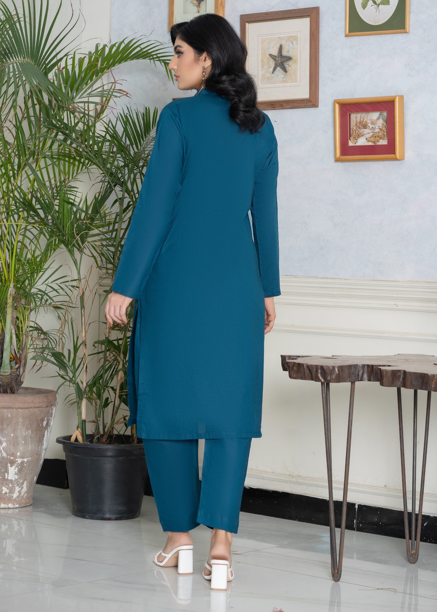 lawn cotton Kurta Set in Yale blue