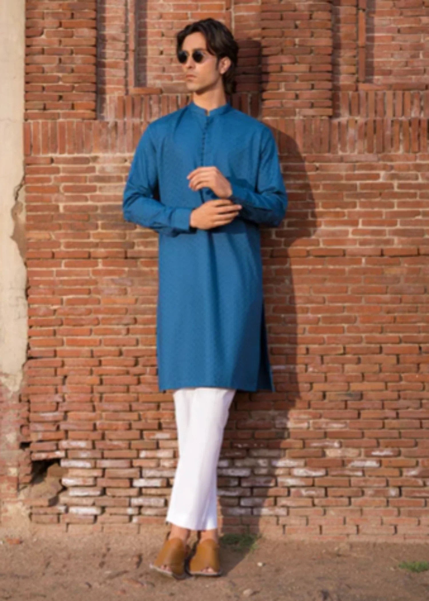 cotton jacquard Kurta in Teal
