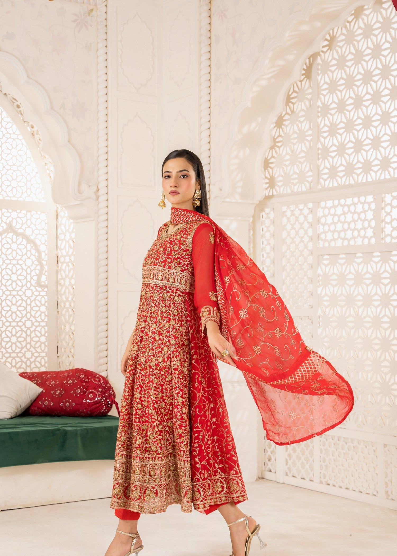 bemberg crinkle chiffon Maxi in Red