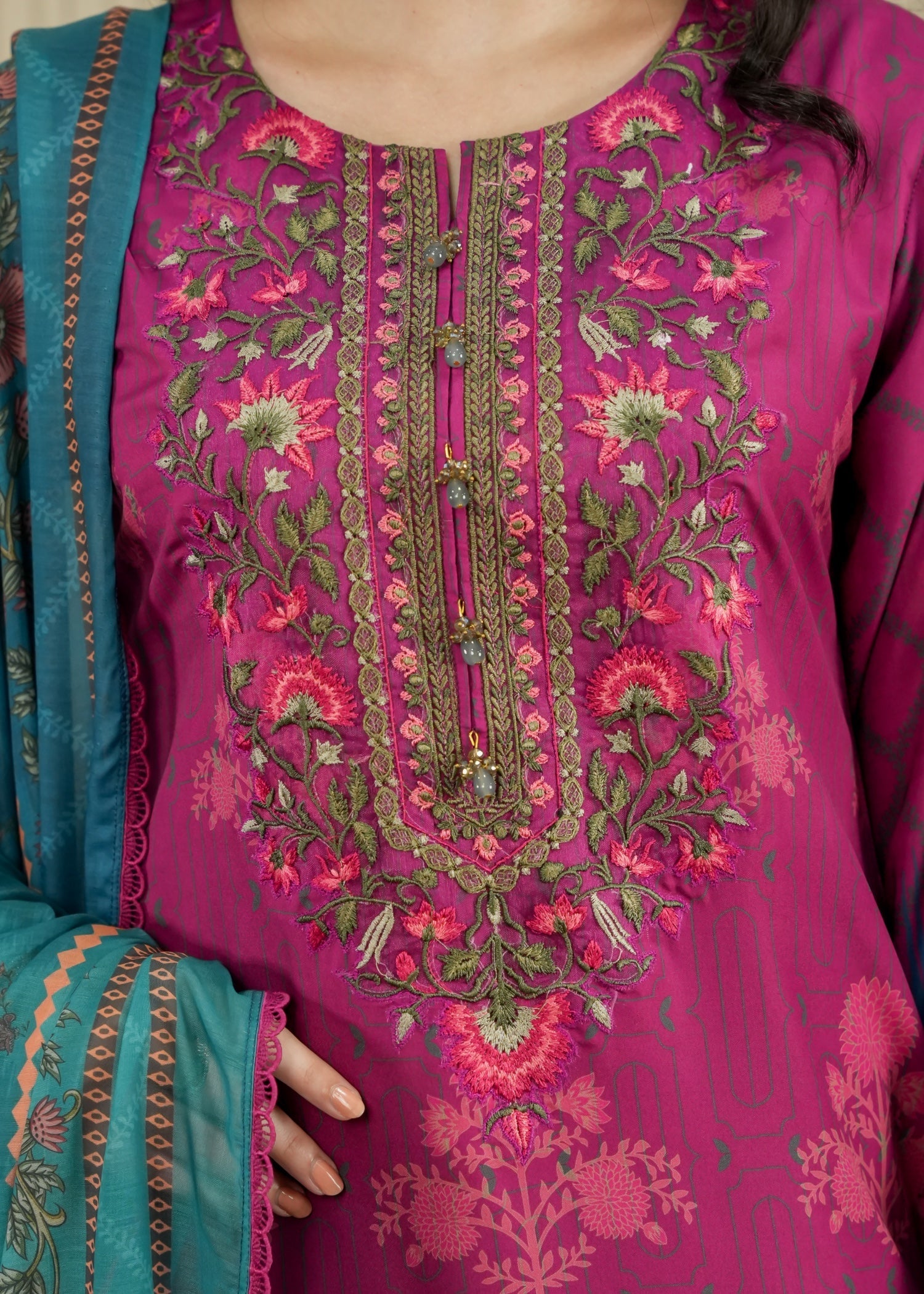 slub lawn Kurta Set in Magenta