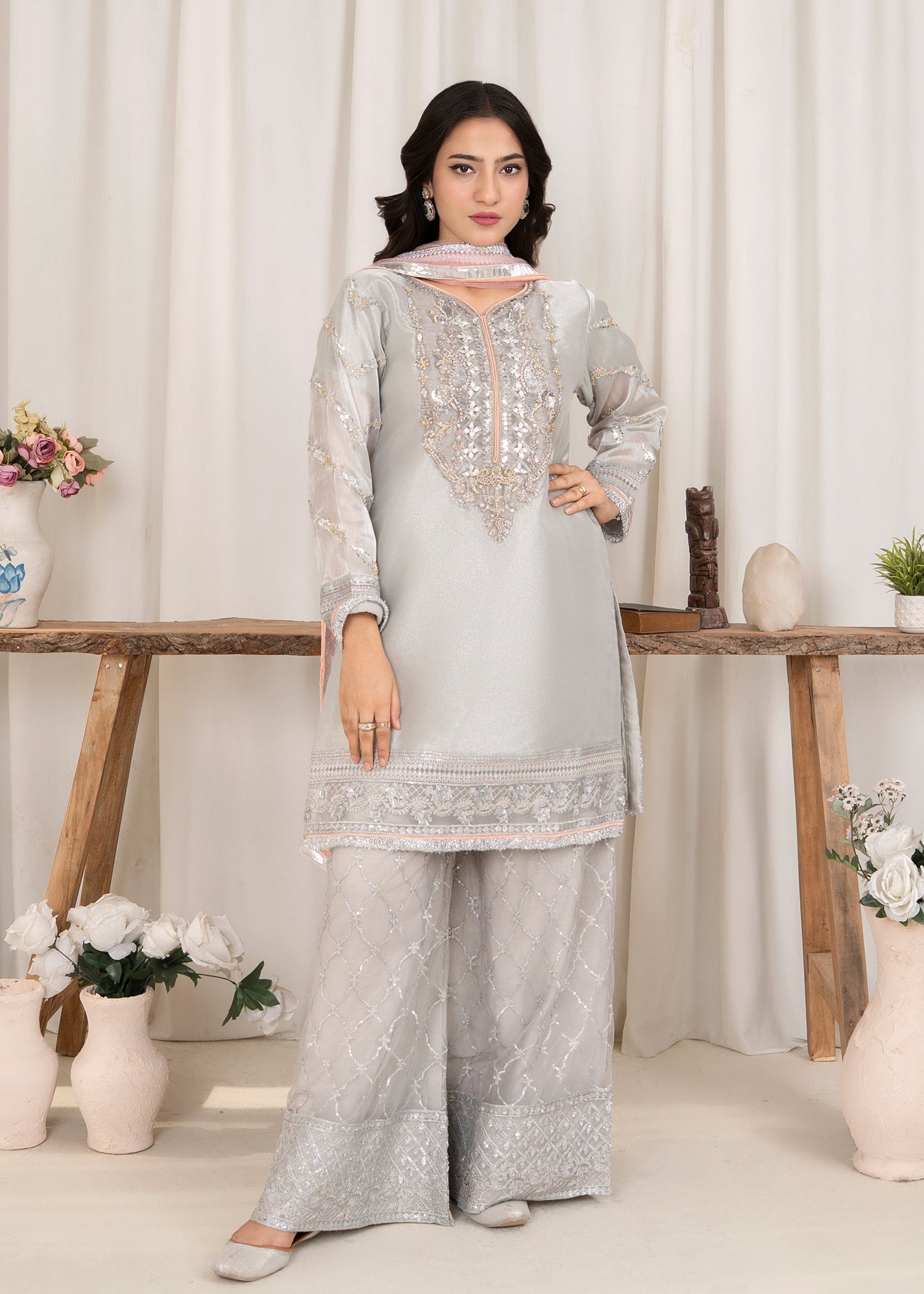 tissue Sharara in Slate grey