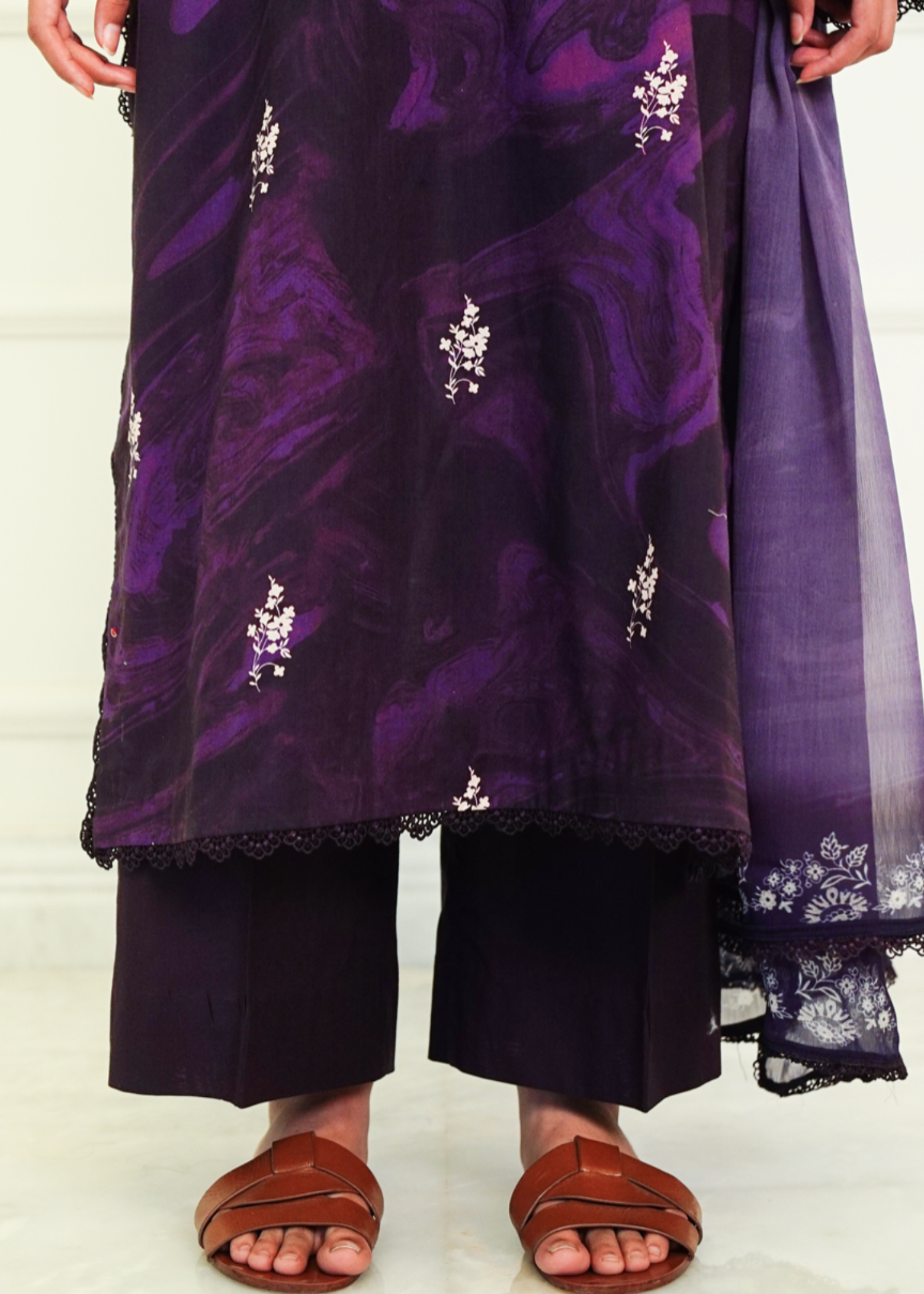 lawn Kurta Set in Purple heart, purple rain