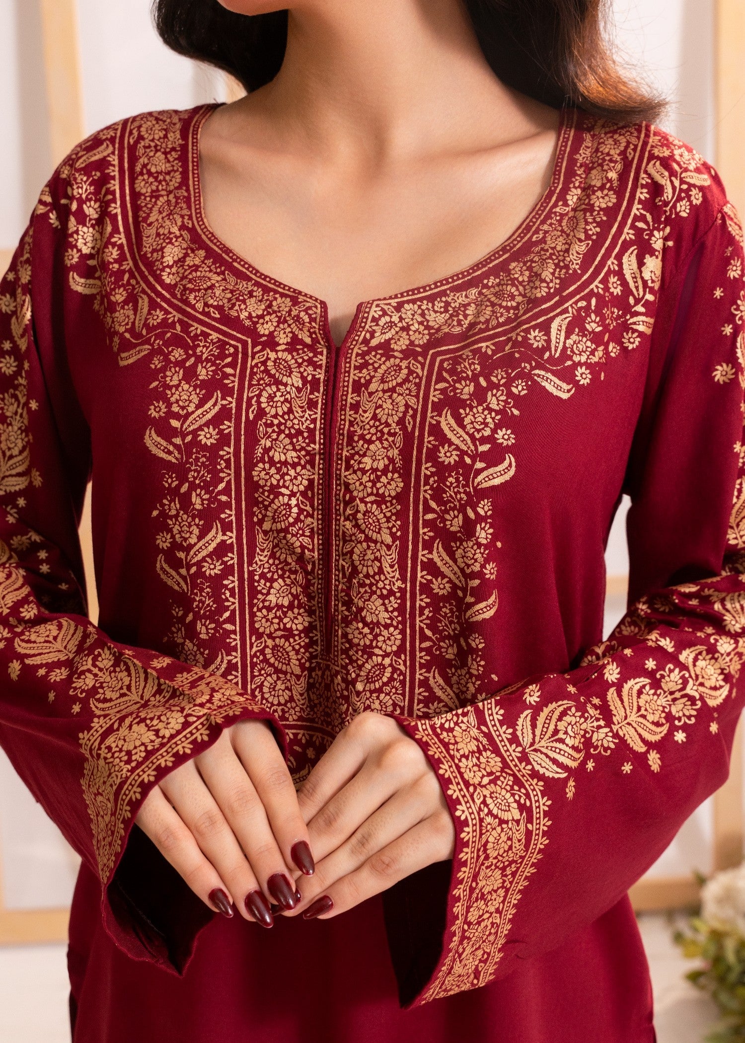 linen Kurti in Maroon