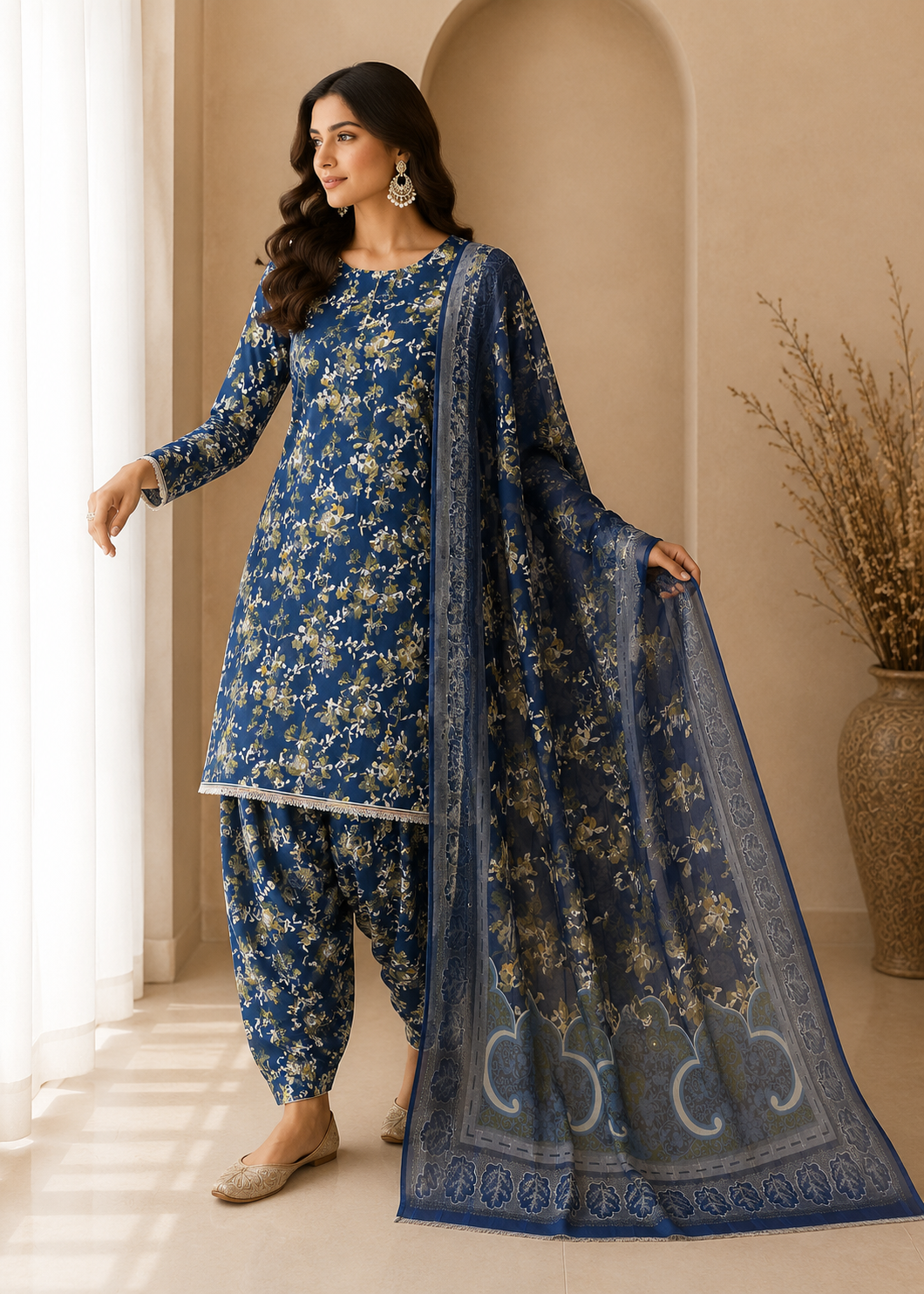swiss lawn Unstitched in Navy blue