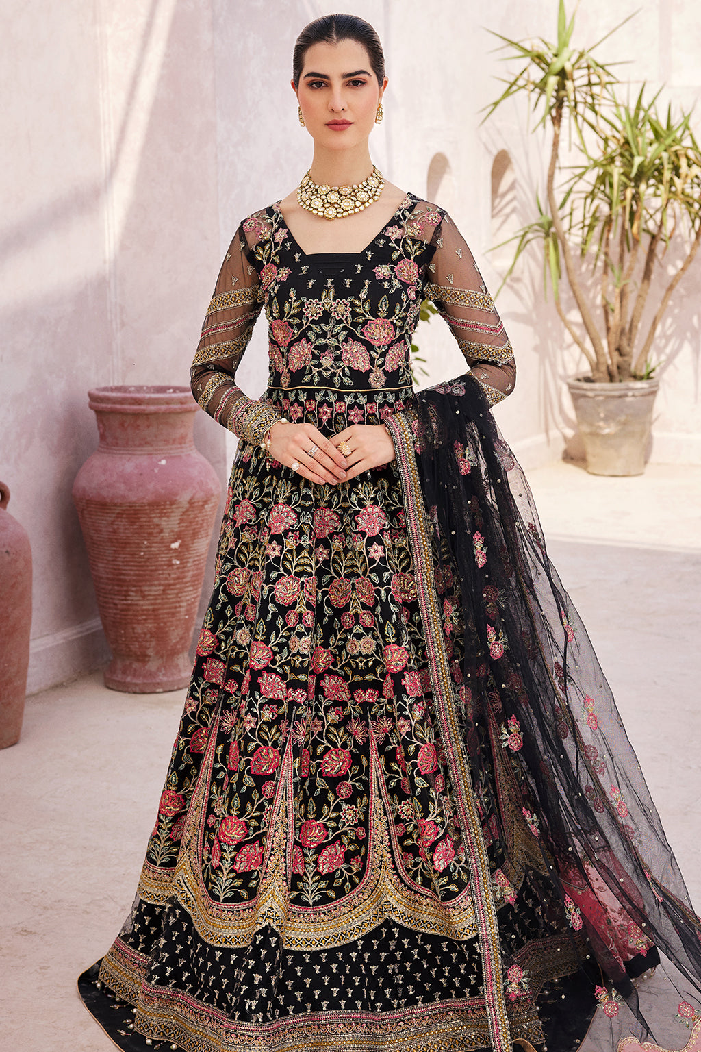 net Lehenga in Black