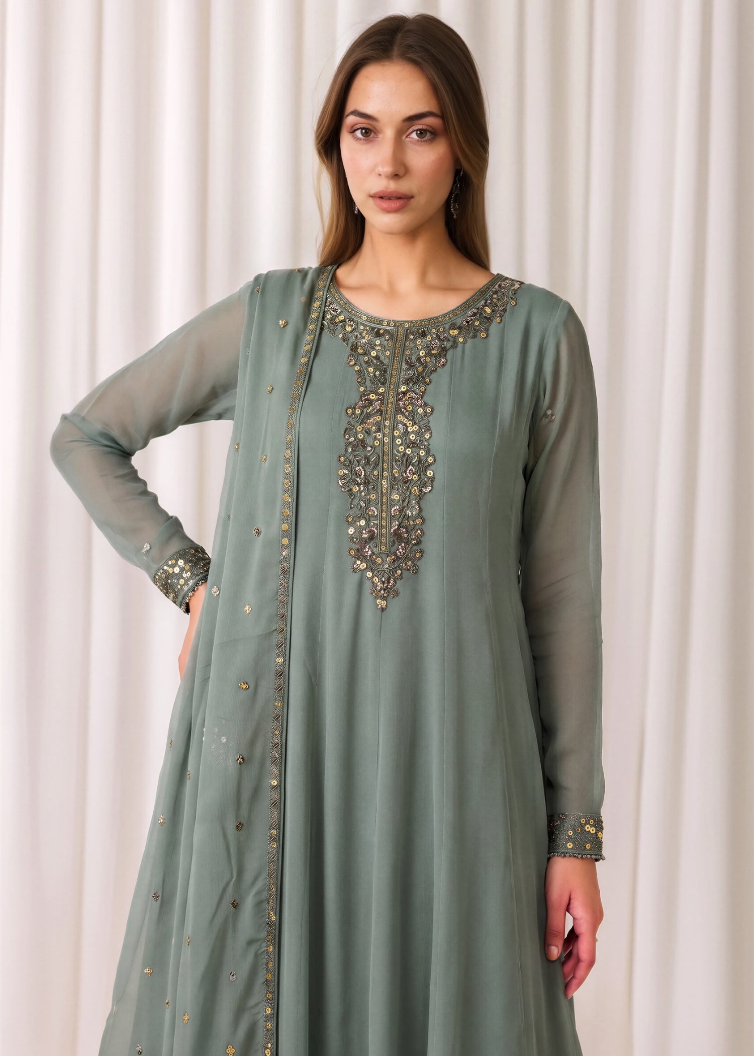 chiffon Maxi in Moss green